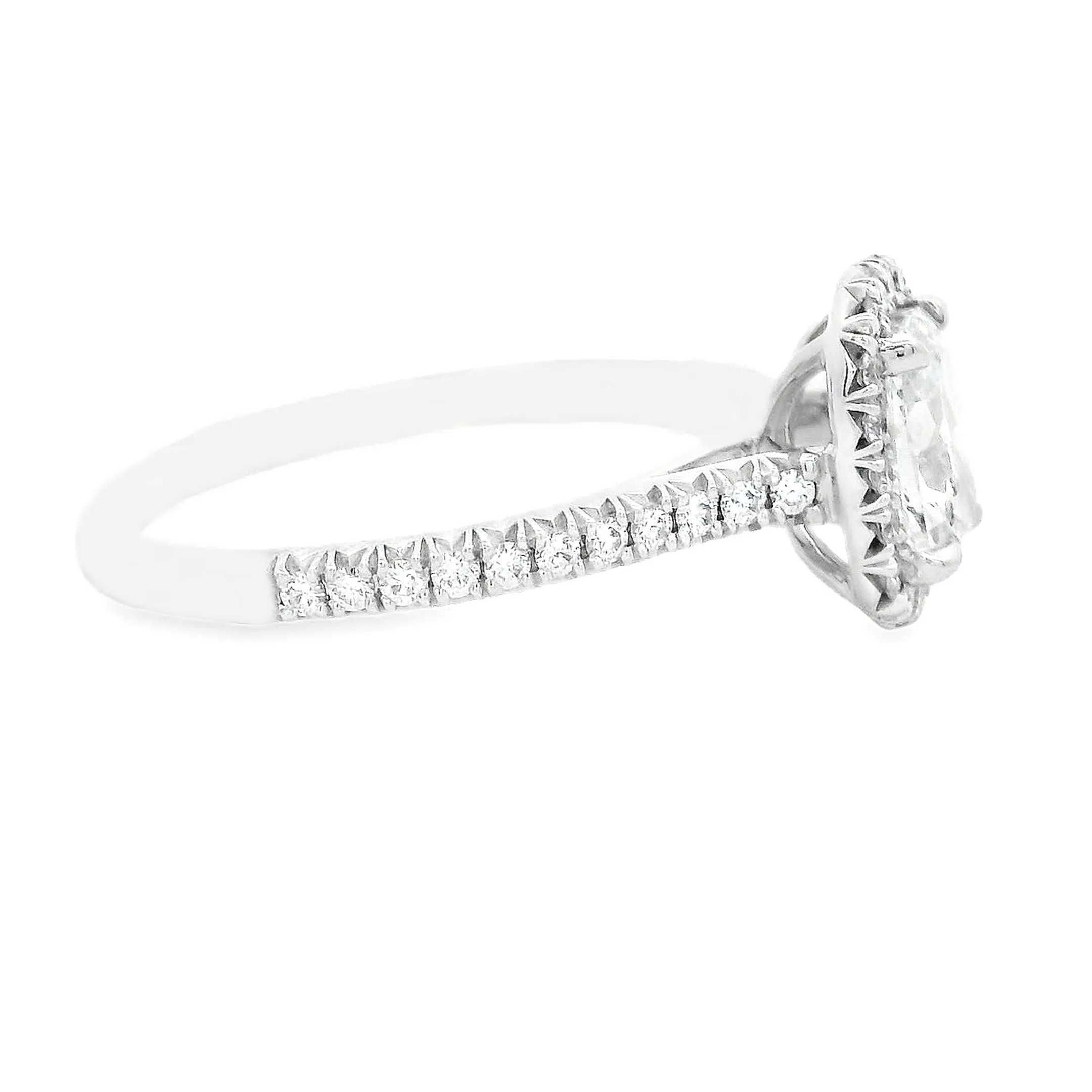 1.30ct 18k White Gold Cushion Cut Diamond Halo Engagement Ring