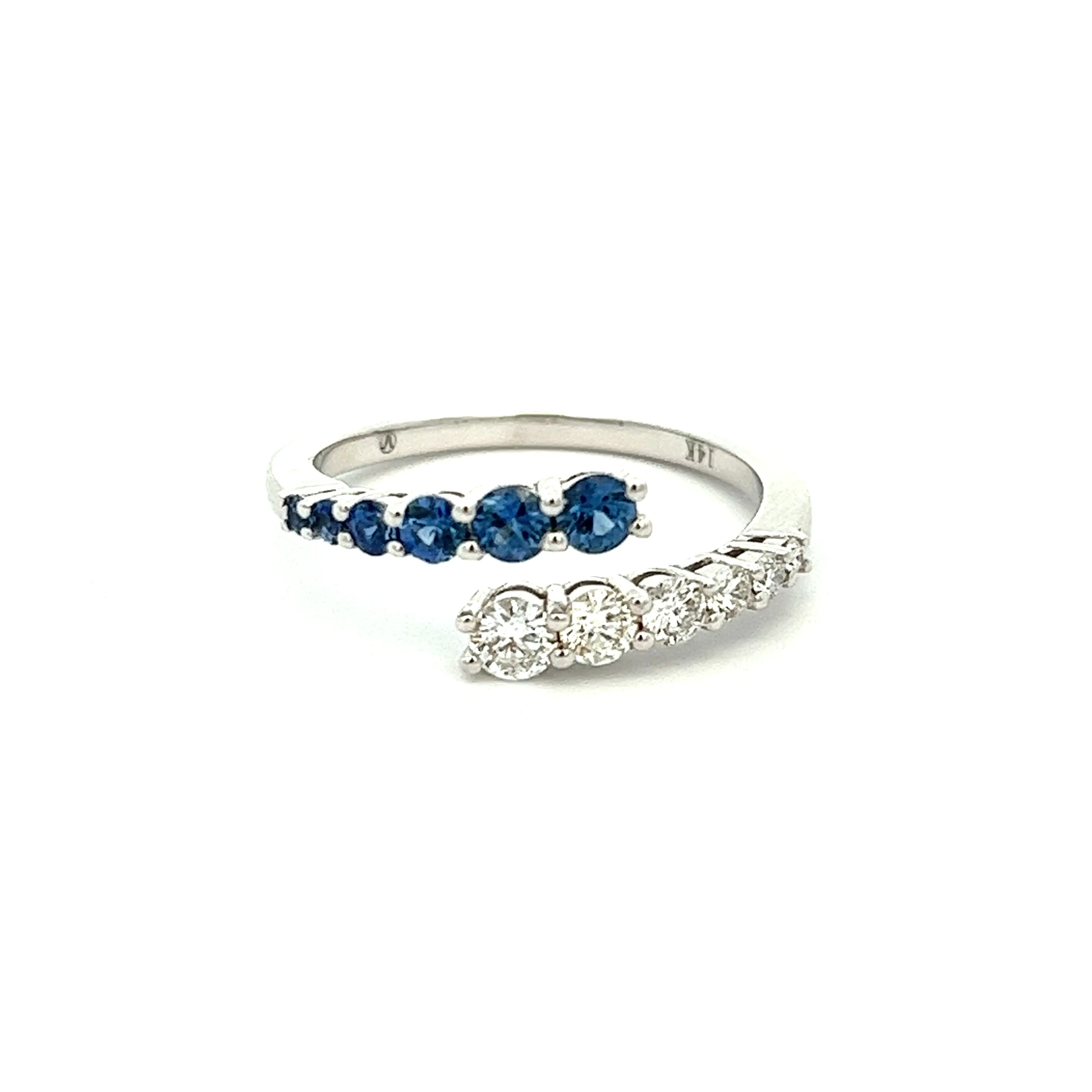 14K White Gold Diamond & Sapphire Bypass Ring