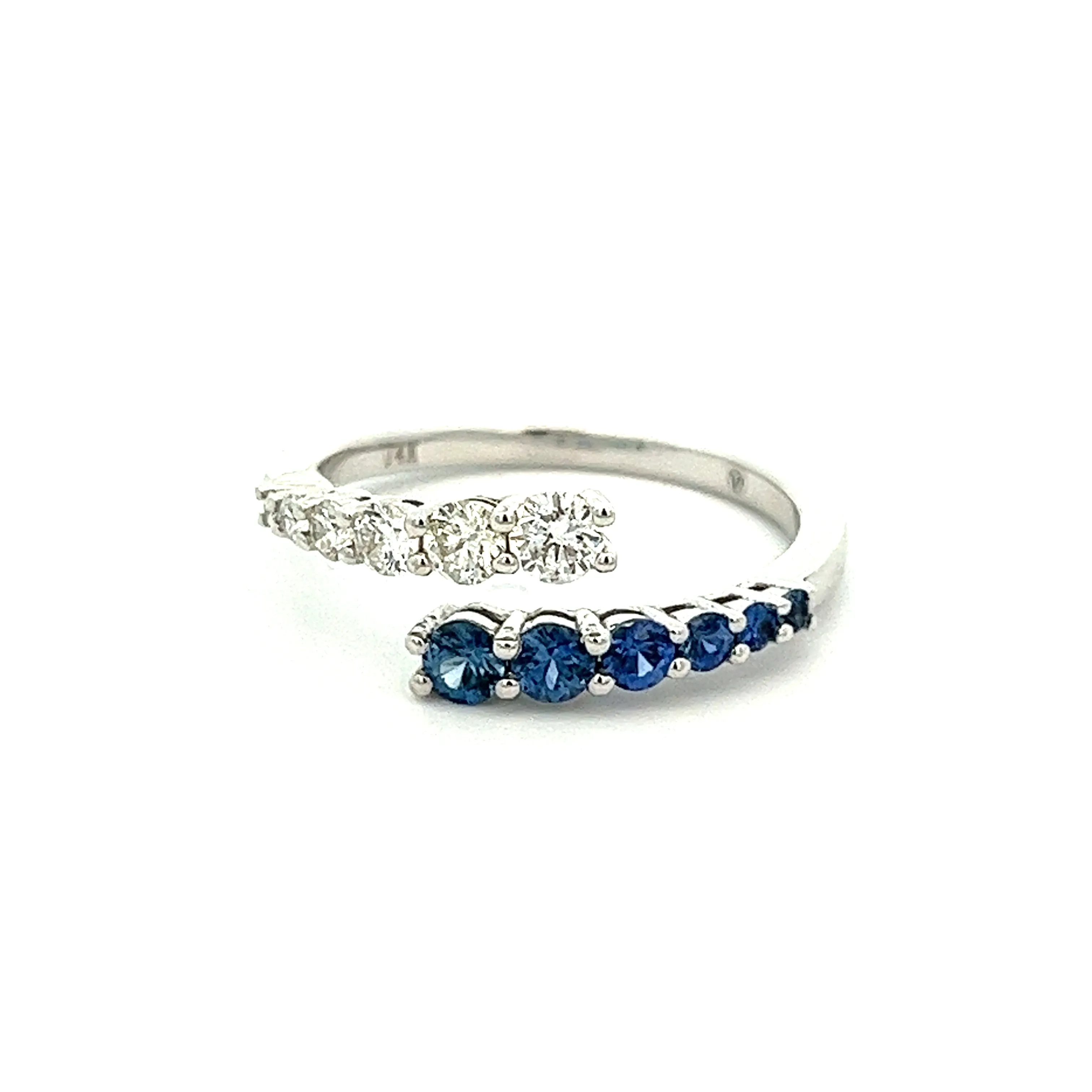 14K White Gold Diamond & Sapphire Bypass Ring