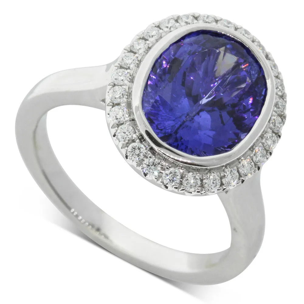18ct White Gold Tanzanite & Diamond Halo Ring