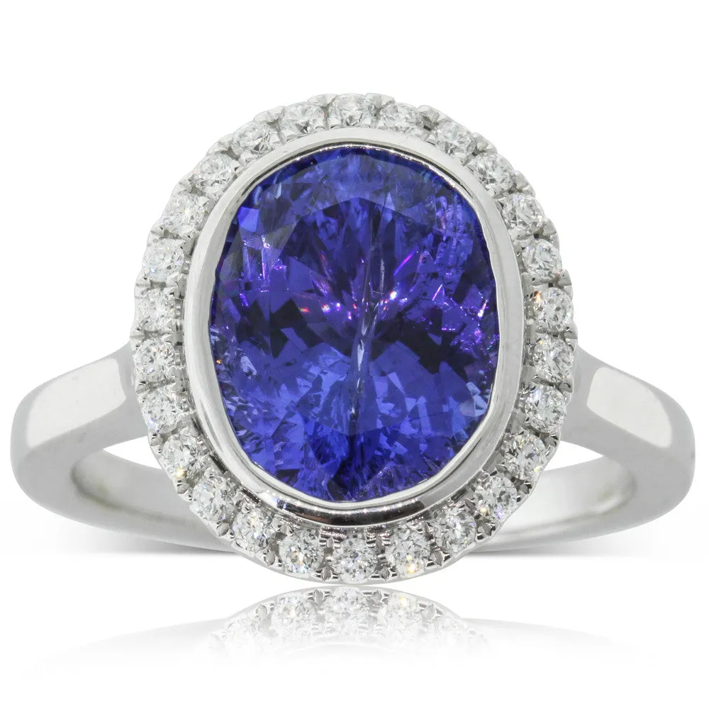 18ct White Gold Tanzanite & Diamond Halo Ring