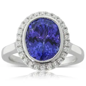 18ct White Gold Tanzanite & Diamond Halo Ring