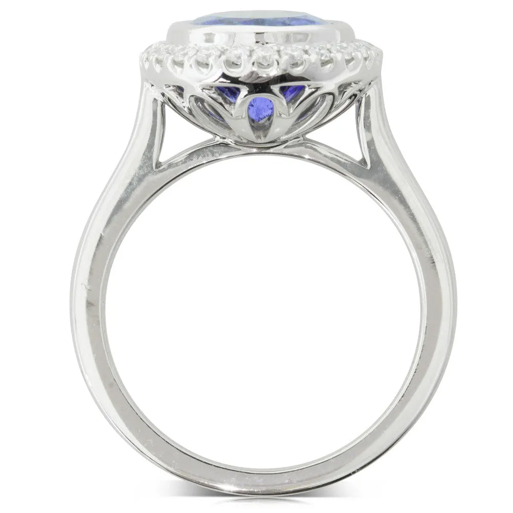 18ct White Gold Tanzanite & Diamond Halo Ring