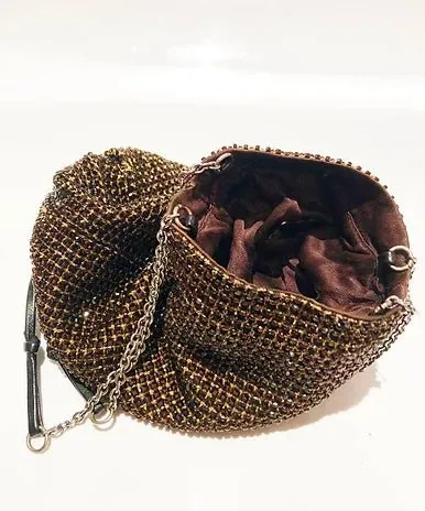 1990s PRADA GOLD Beaded CRYSTAL MINI  Evening pouch BAG