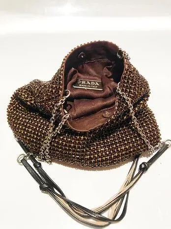 1990s PRADA GOLD Beaded CRYSTAL MINI  Evening pouch BAG