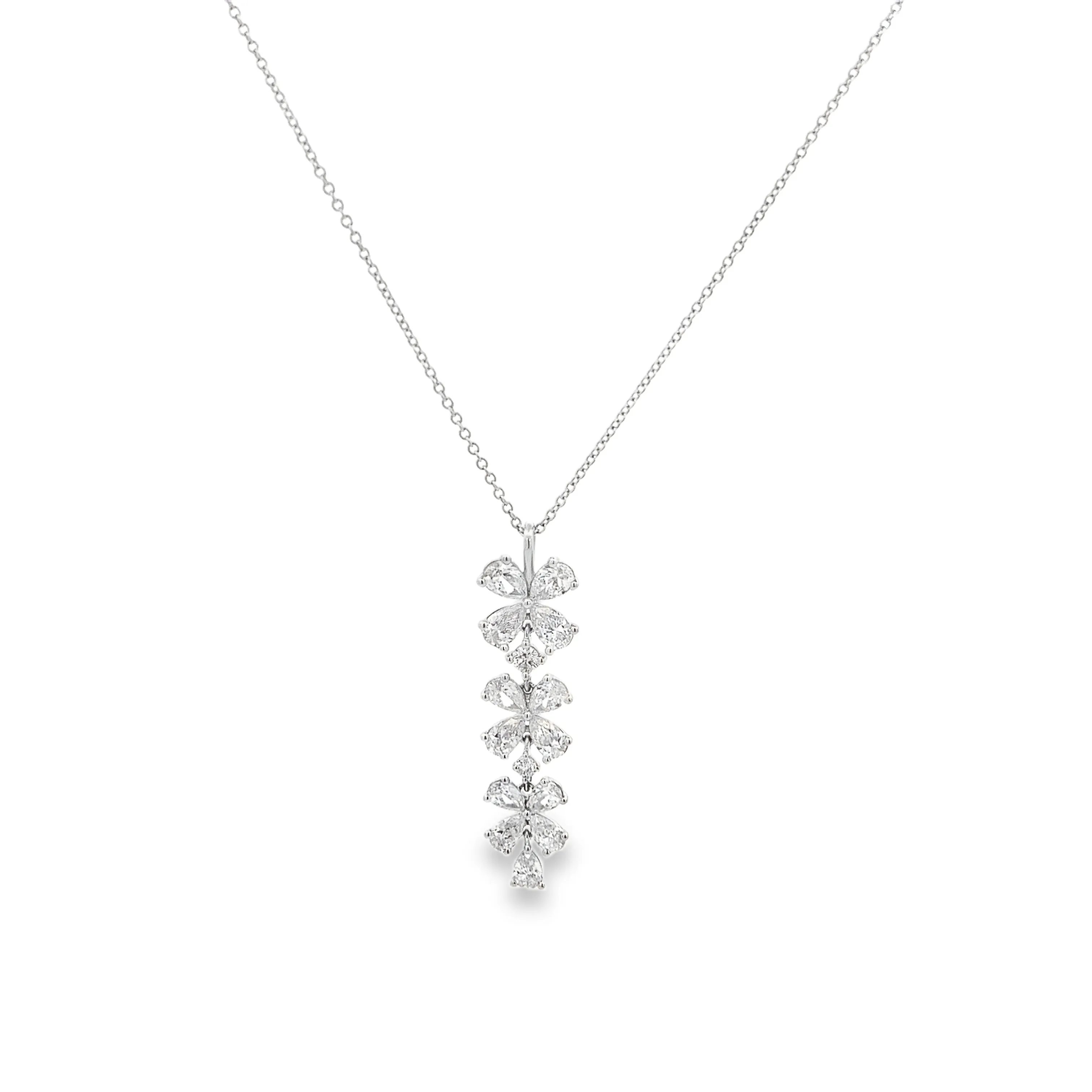1.99ct 18k White Gold Diamond Flower Drop Necklace