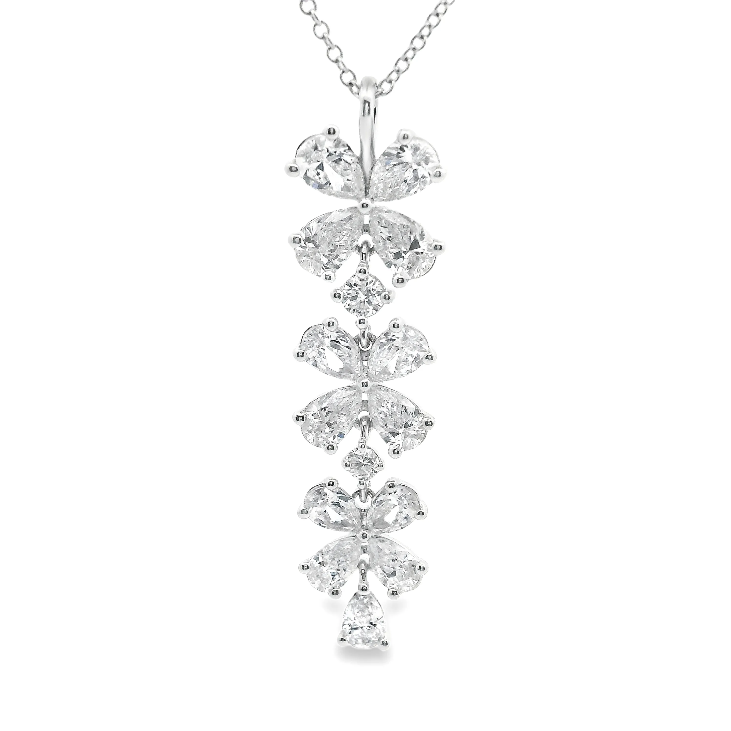 1.99ct 18k White Gold Diamond Flower Drop Necklace
