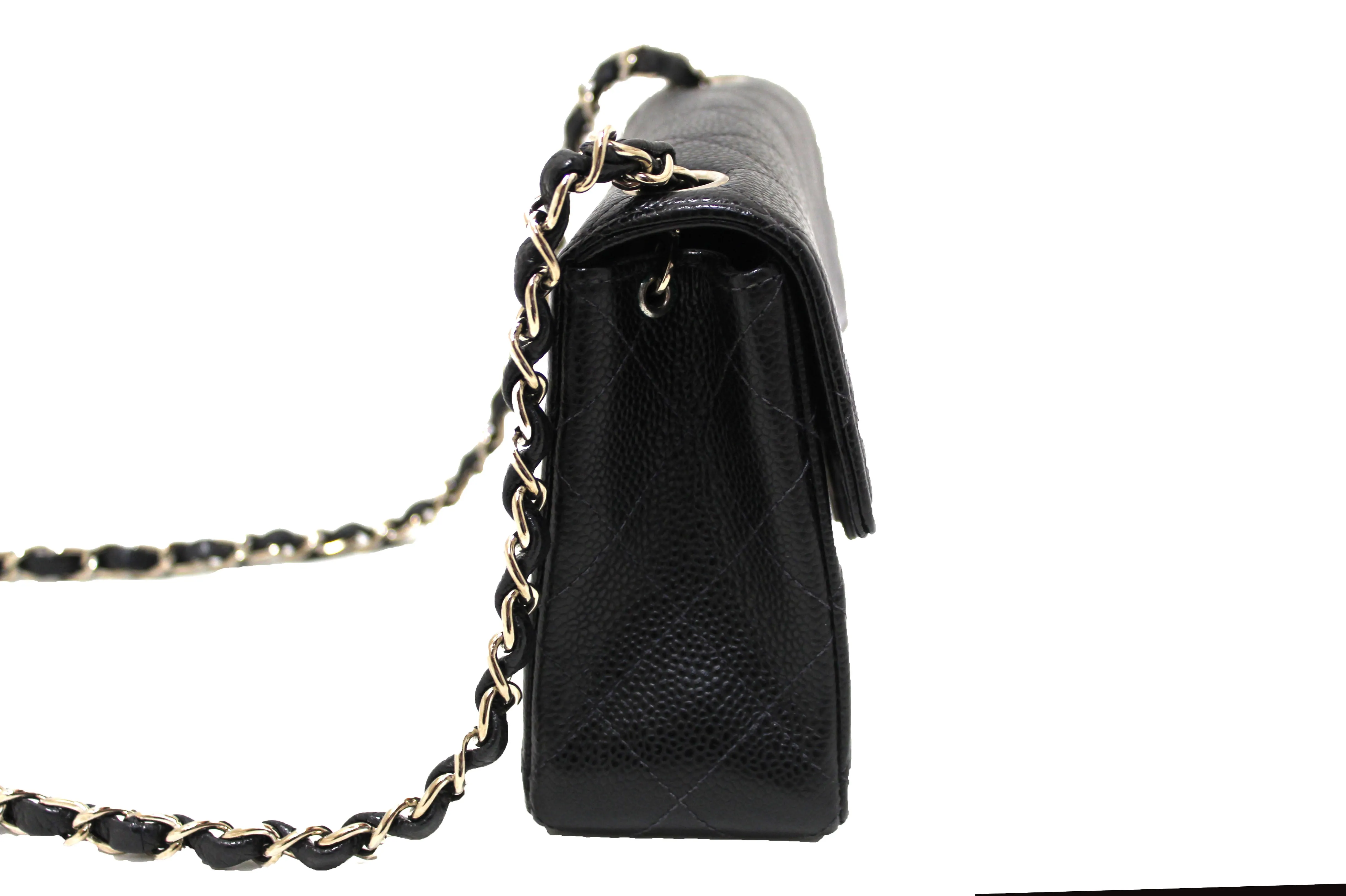 Authentic Chanel Black Quilted Caviar Leather Square Mini Classic Flap Bag