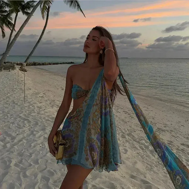 Boho Beach Dress - Backless Dress for Summer Vacation Vibes - Blue Island