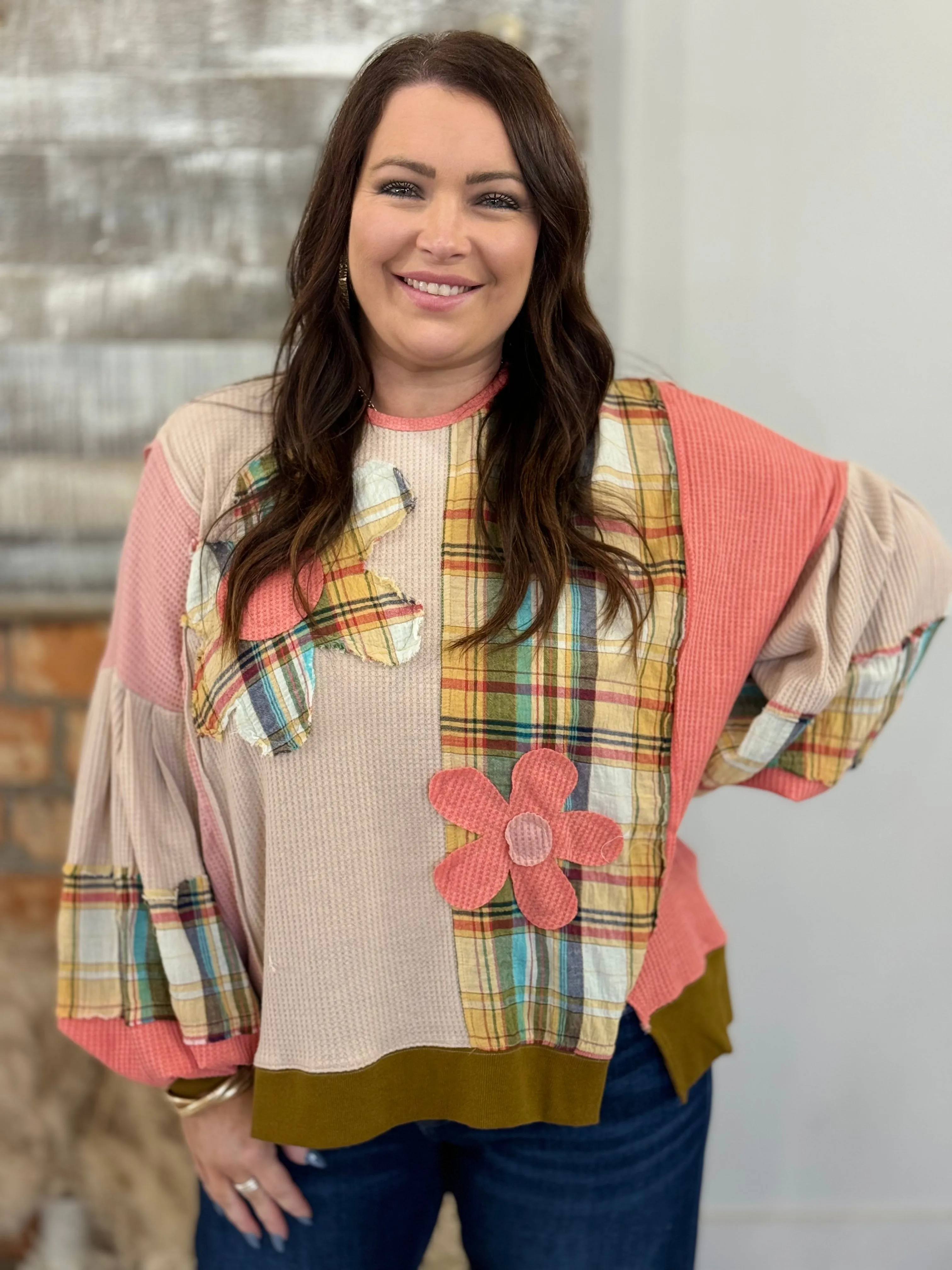 Boho Plaid Mixed Daisy Top