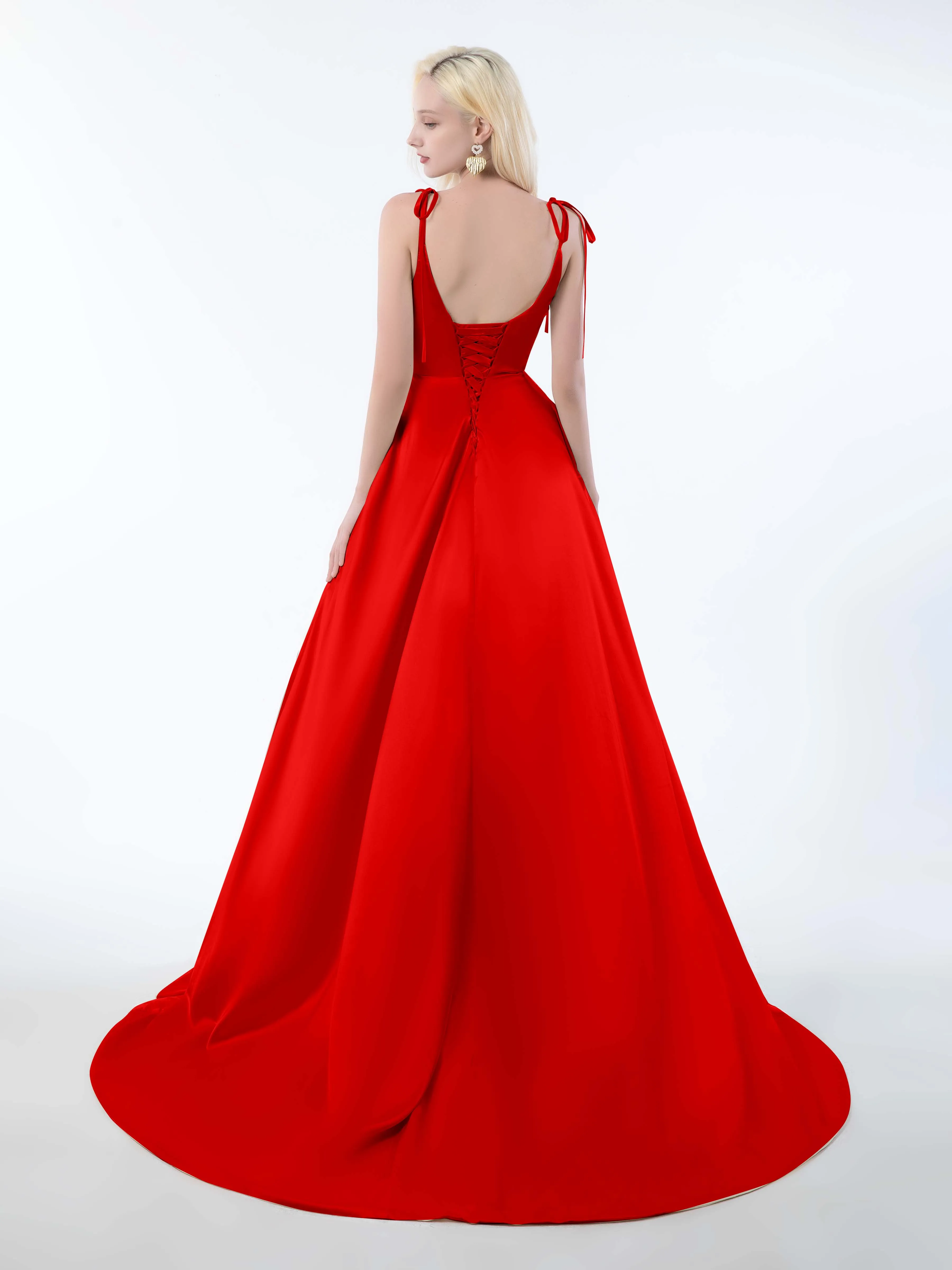 Brynlee Gorgeous Ruched Slit Satin Dresses