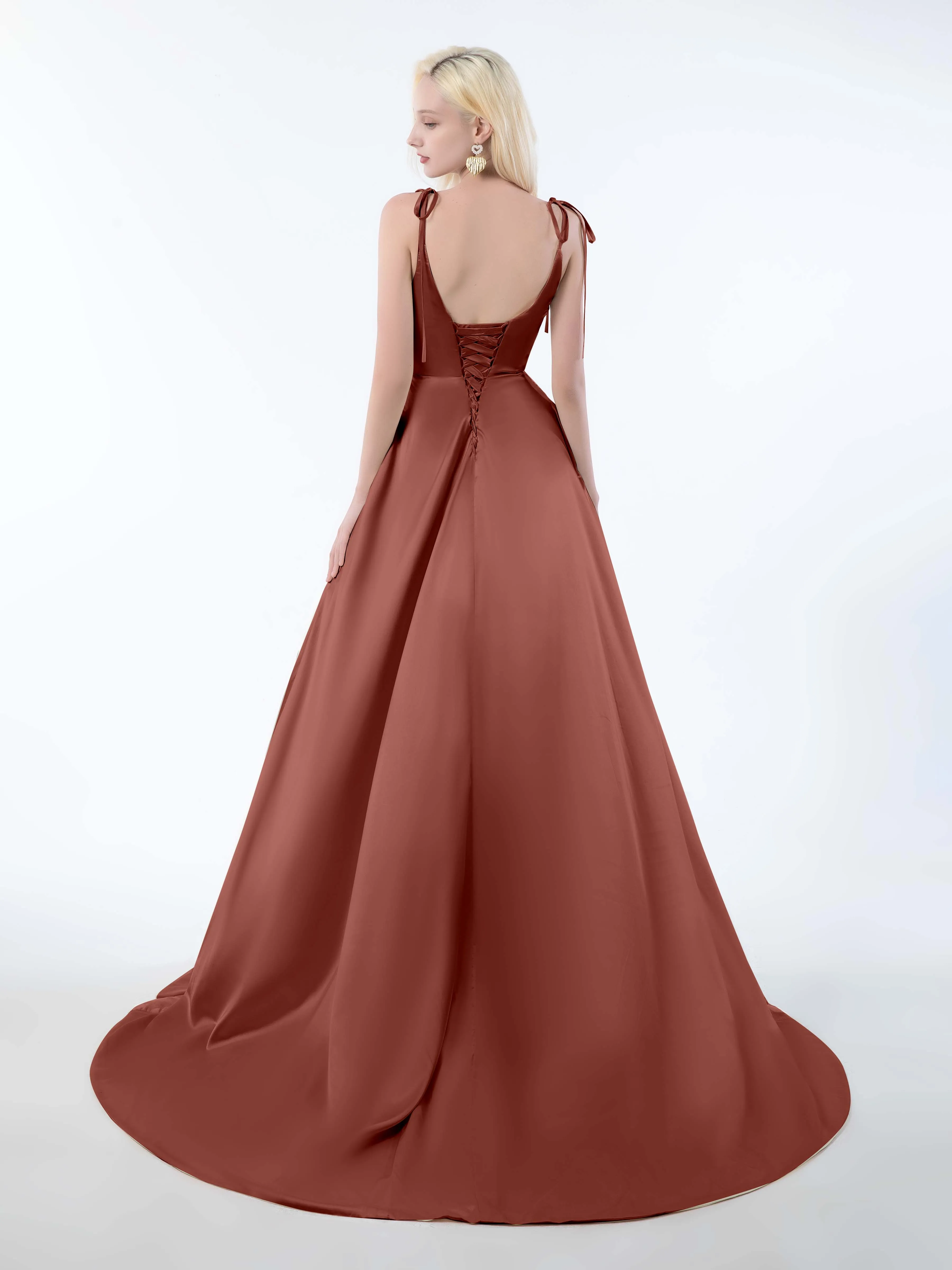 Brynlee Gorgeous Ruched Slit Satin Dresses