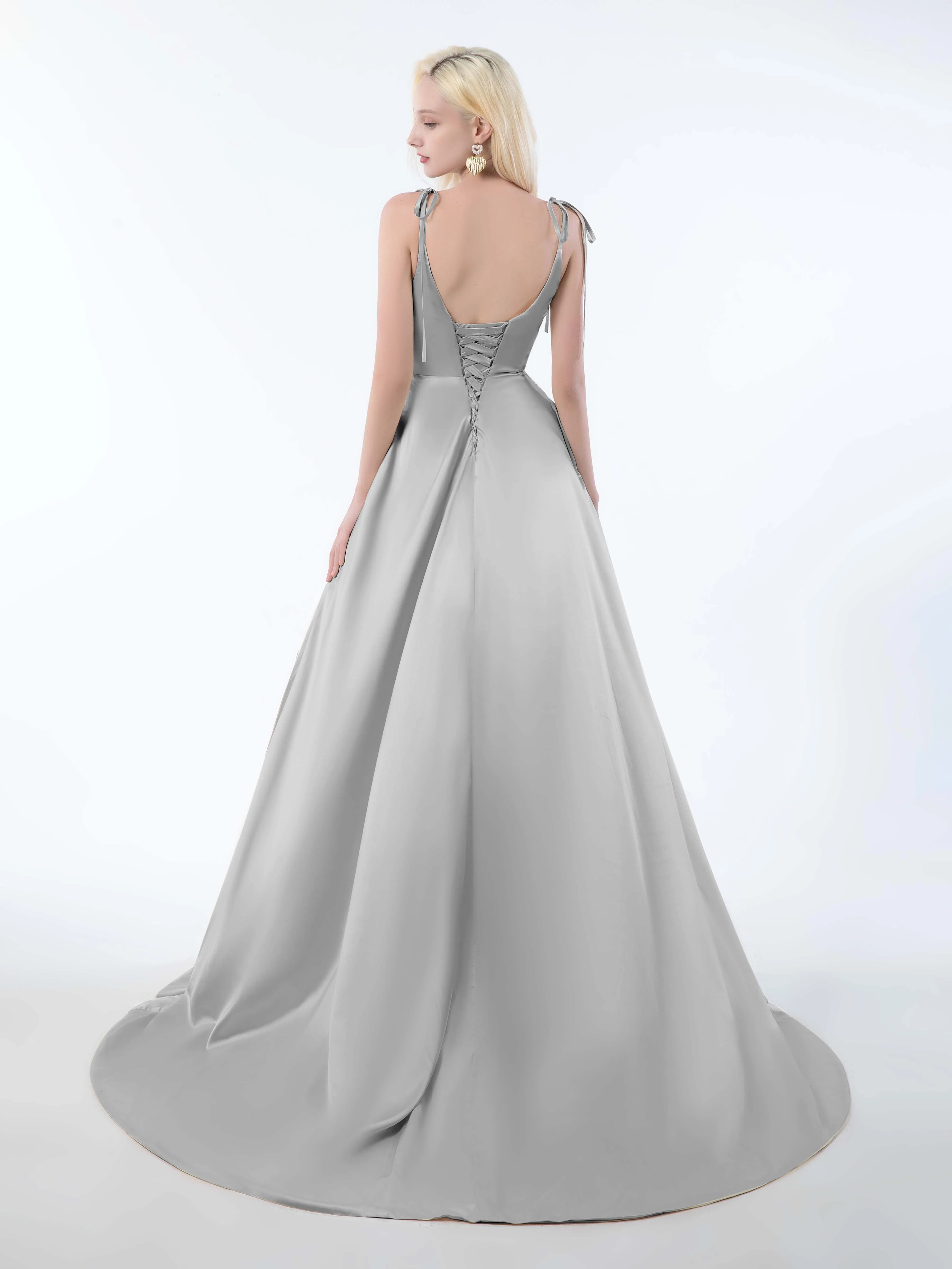 Brynlee Gorgeous Ruched Slit Satin Dresses