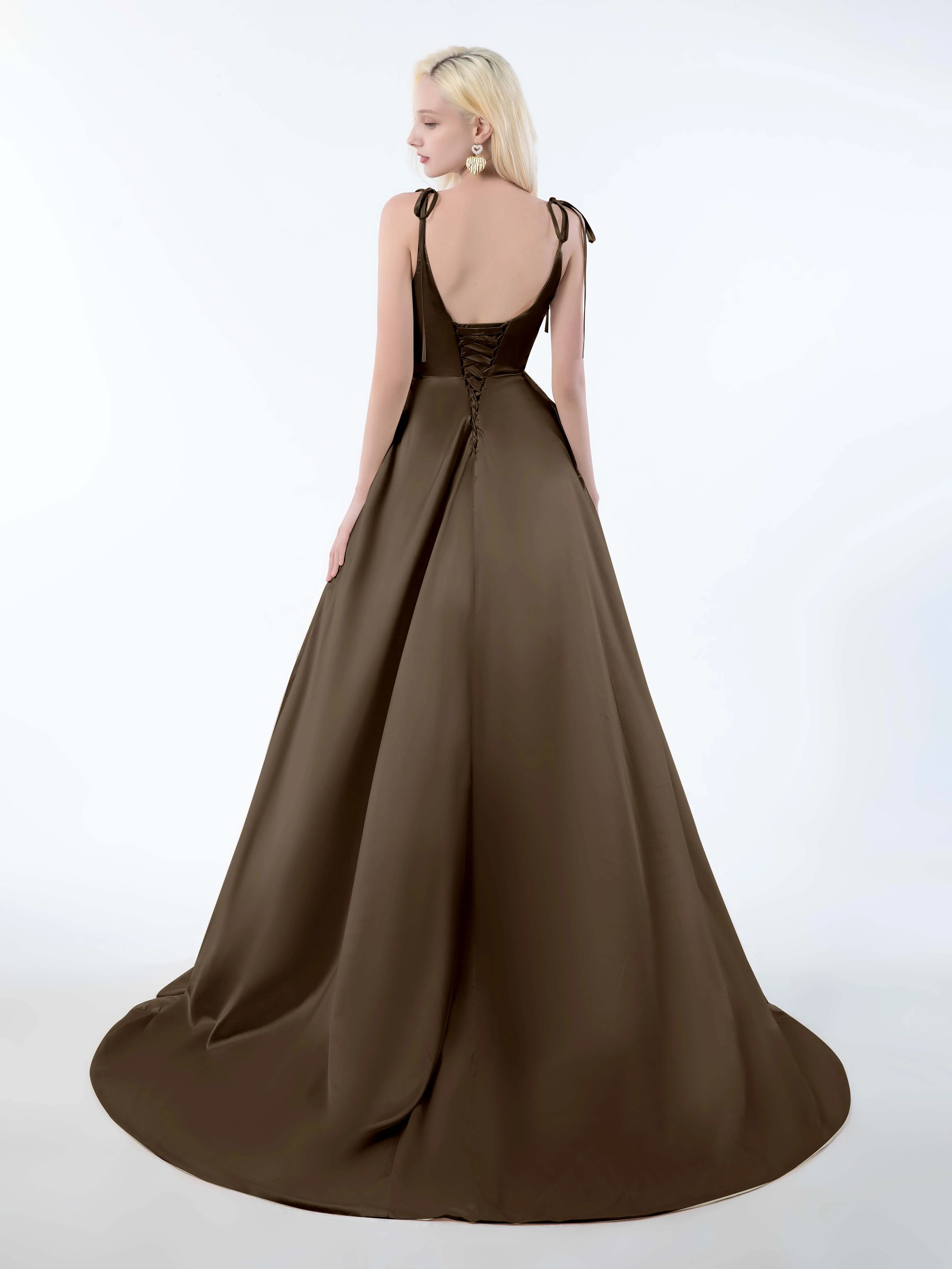 Brynlee Gorgeous Ruched Slit Satin Dresses