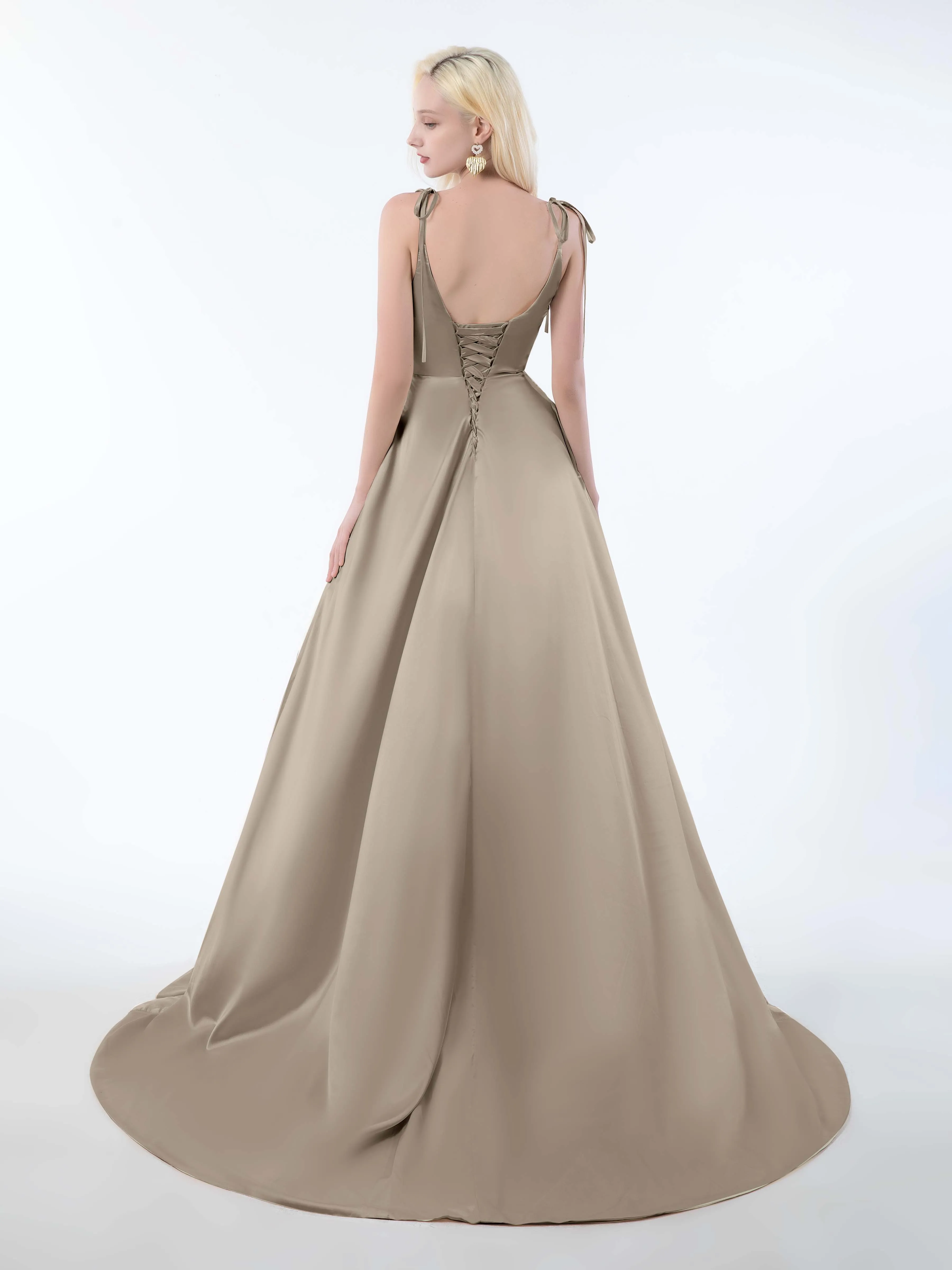 Brynlee Gorgeous Ruched Slit Satin Dresses