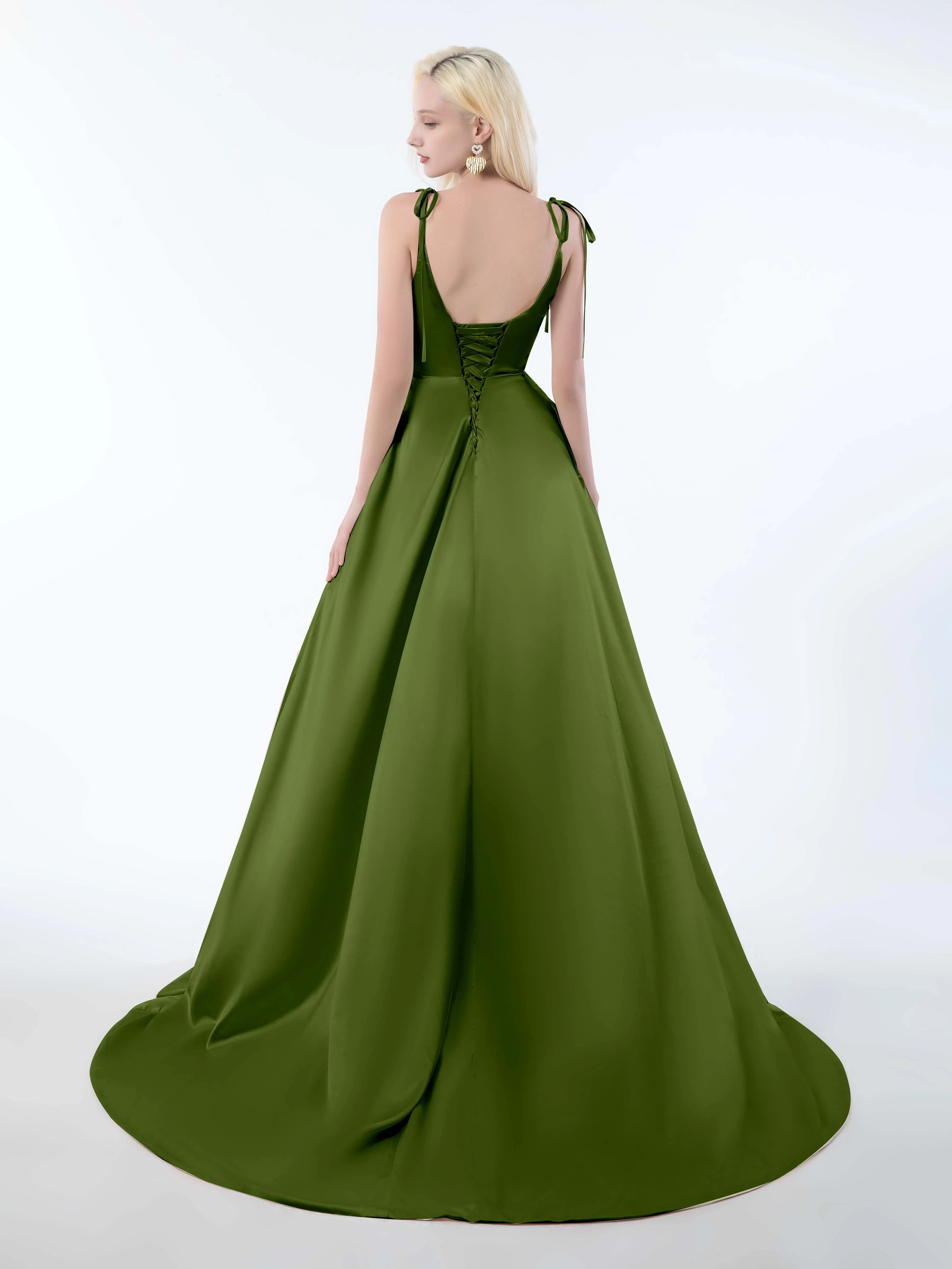 Brynlee Gorgeous Ruched Slit Satin Dresses