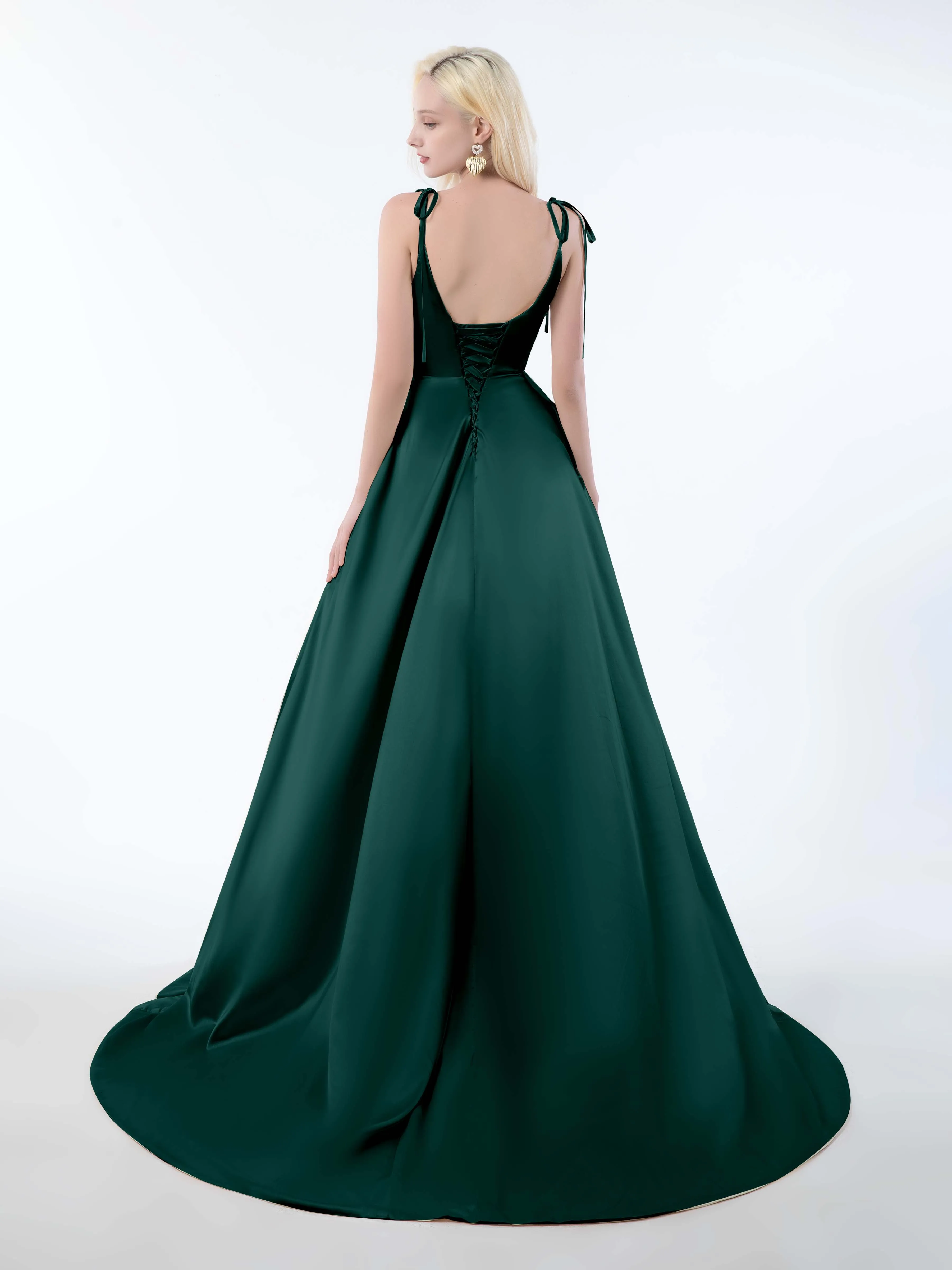 Brynlee Gorgeous Ruched Slit Satin Dresses