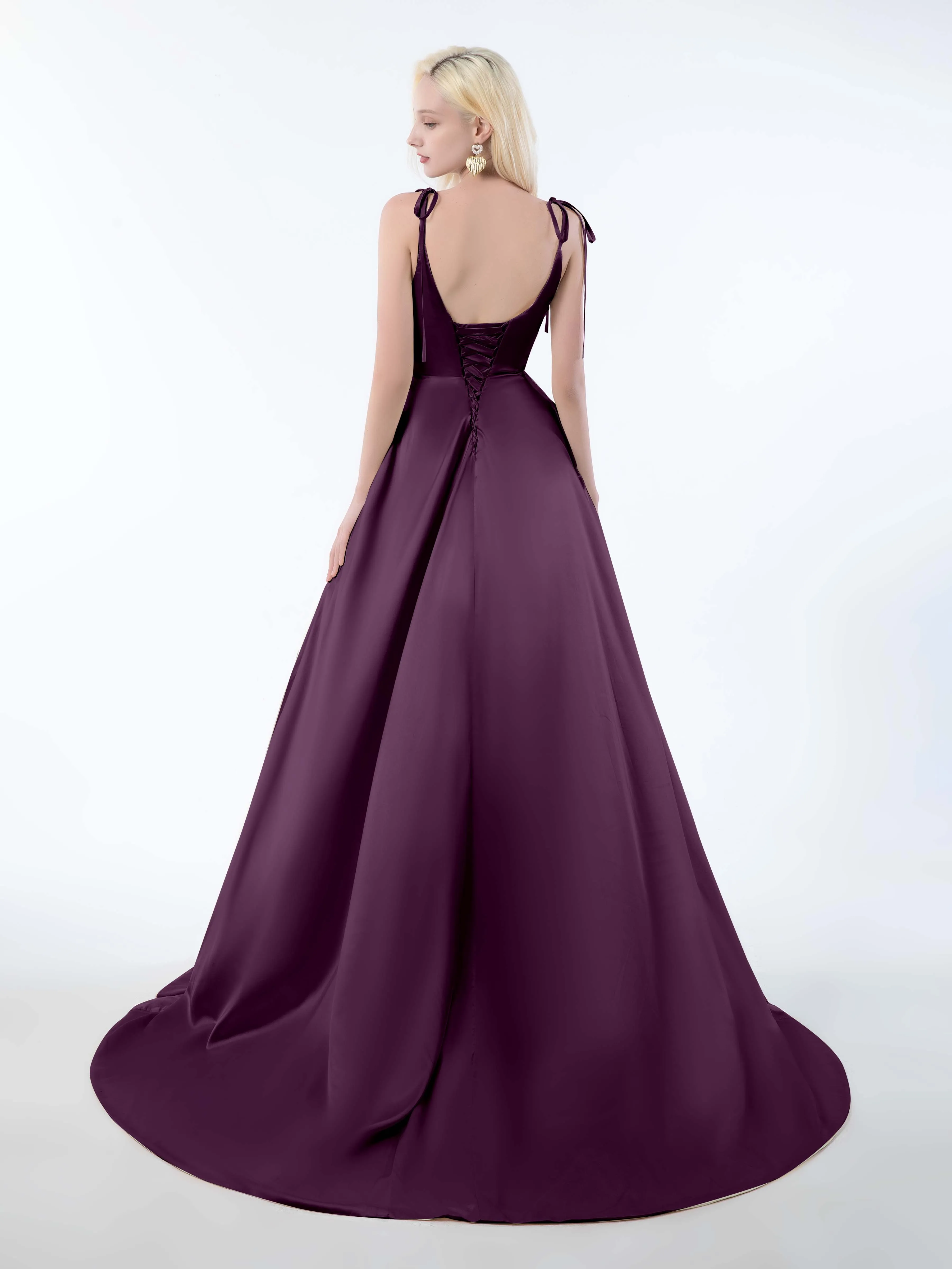 Brynlee Gorgeous Ruched Slit Satin Dresses