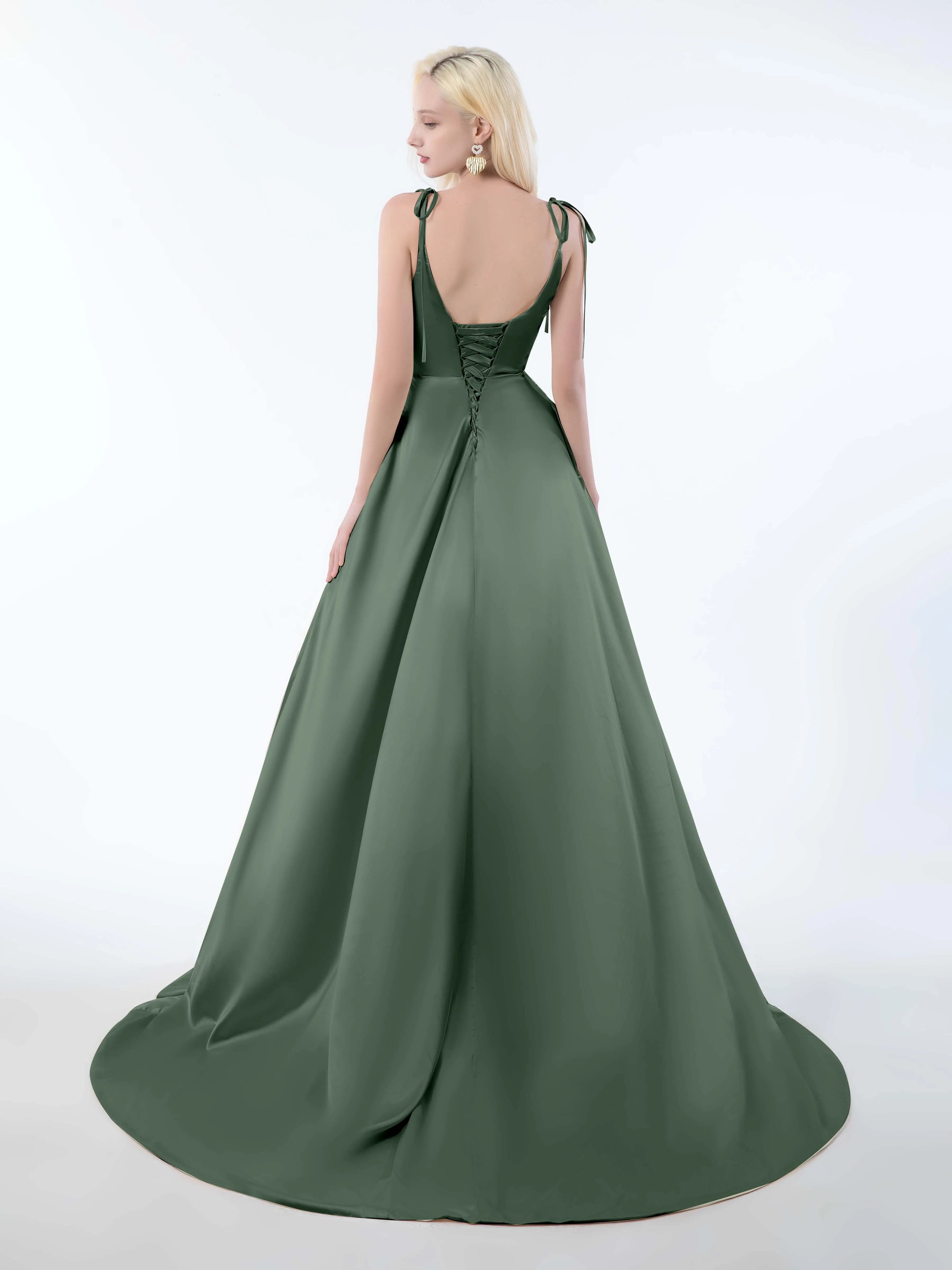 Brynlee Gorgeous Ruched Slit Satin Dresses
