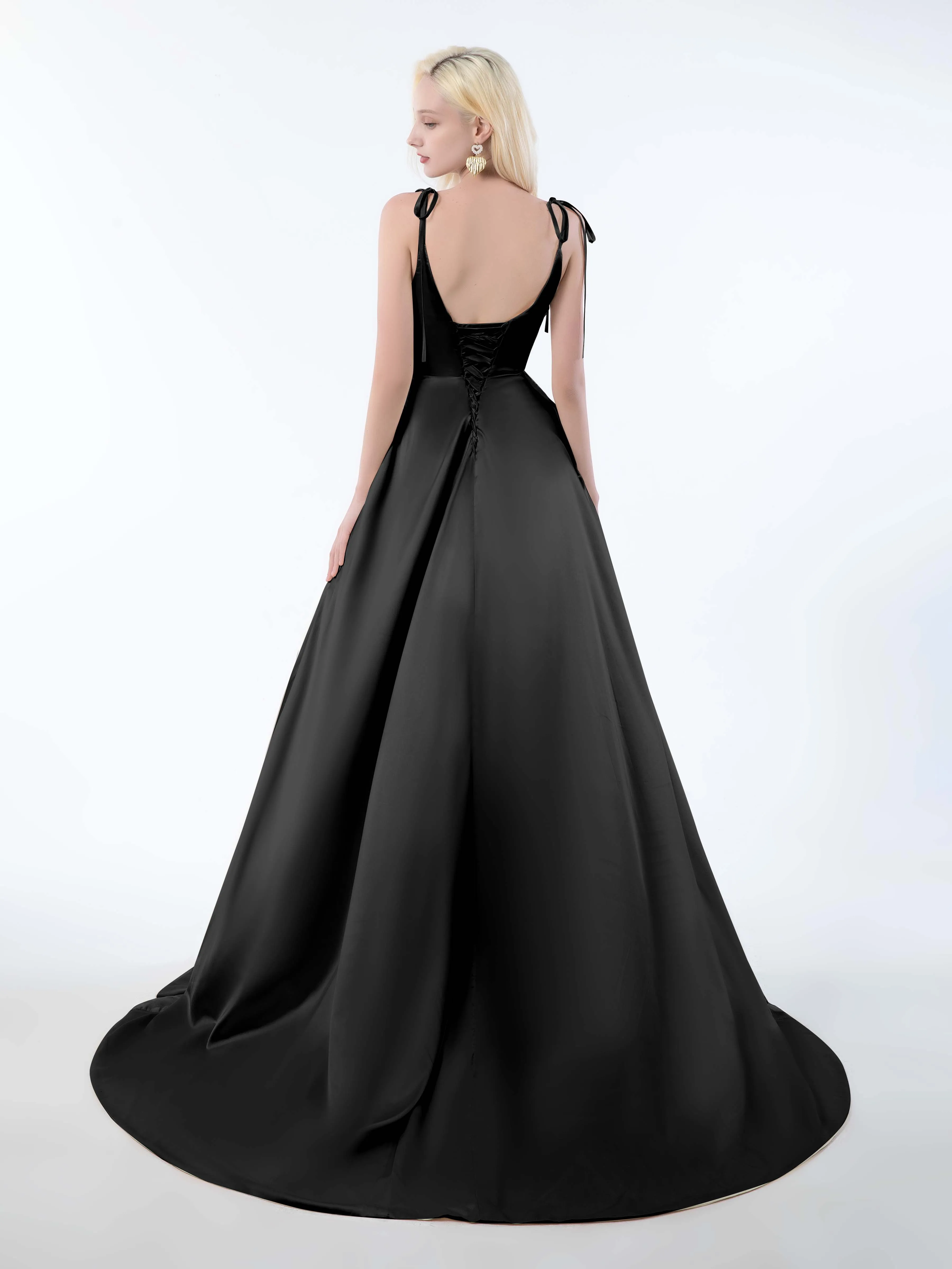 Brynlee Gorgeous Ruched Slit Satin Dresses