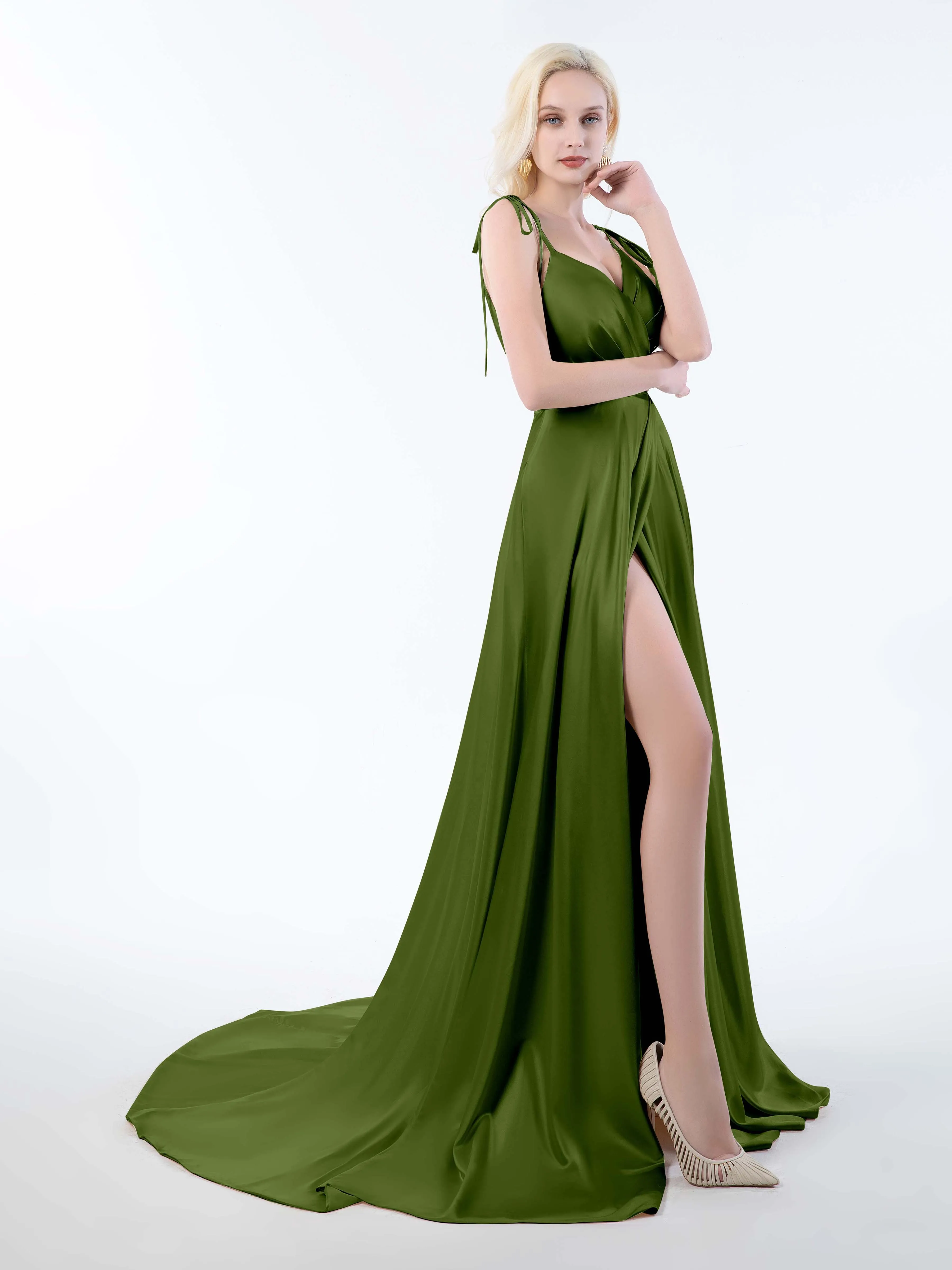 Brynlee Gorgeous Ruched Slit Satin Dresses
