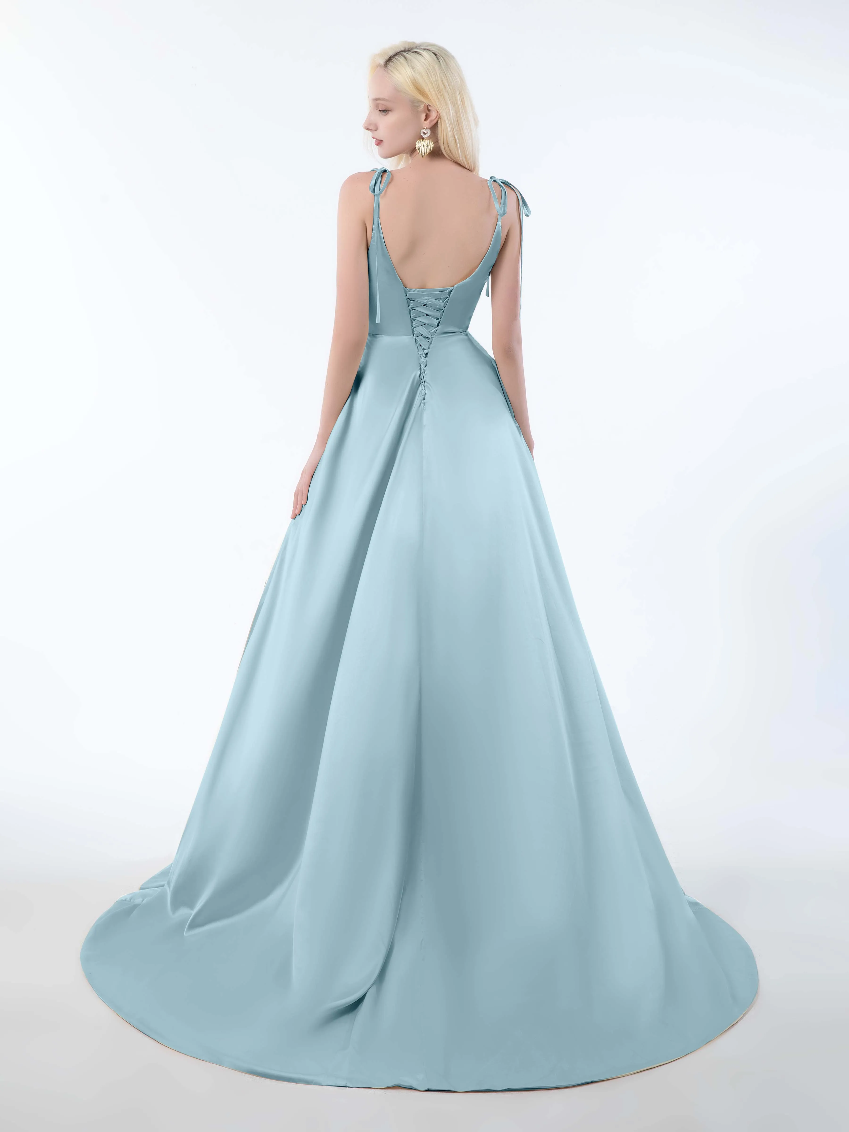 Brynlee Gorgeous Ruched Slit Satin Dresses