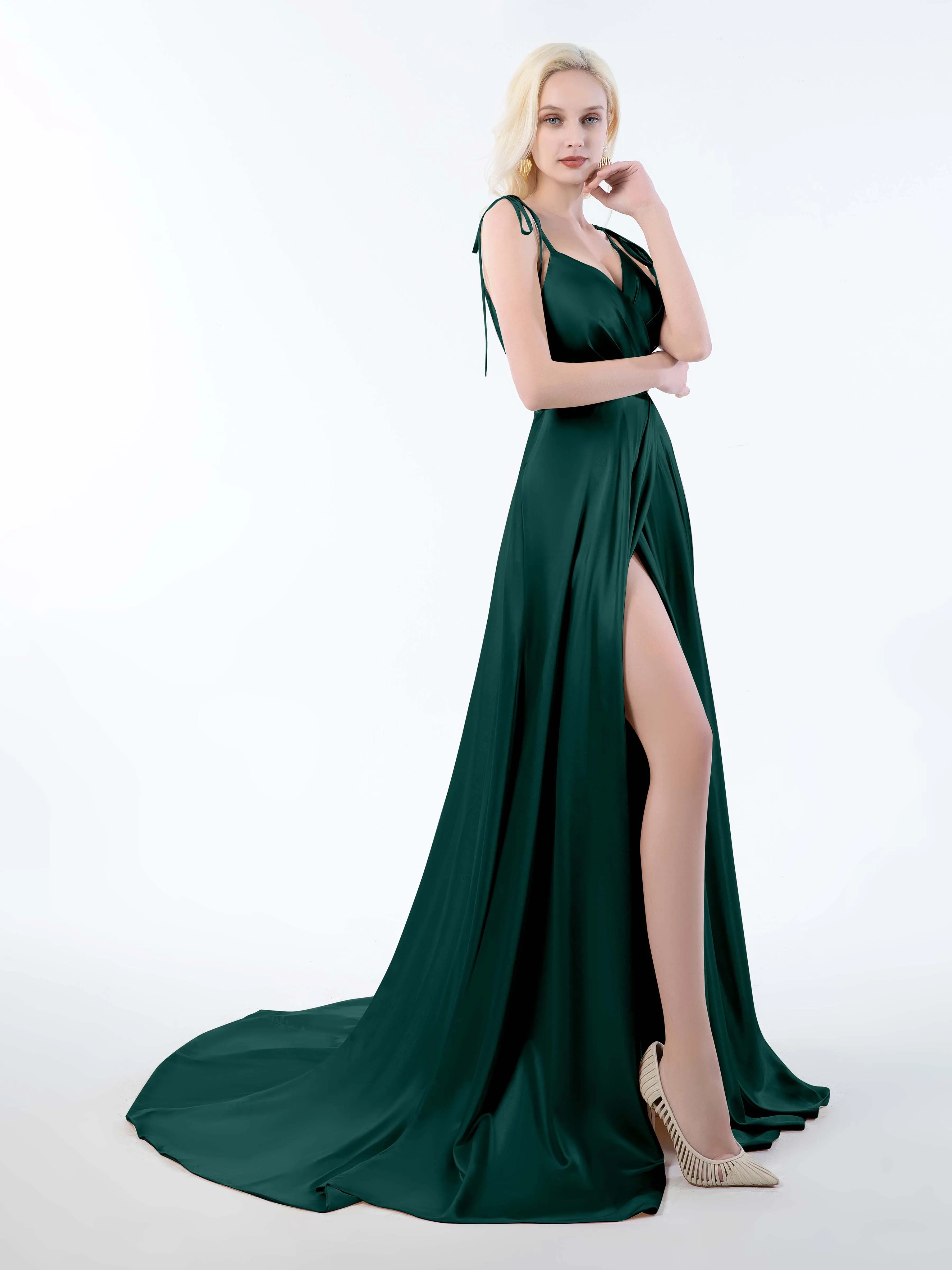 Brynlee Gorgeous Ruched Slit Satin Dresses
