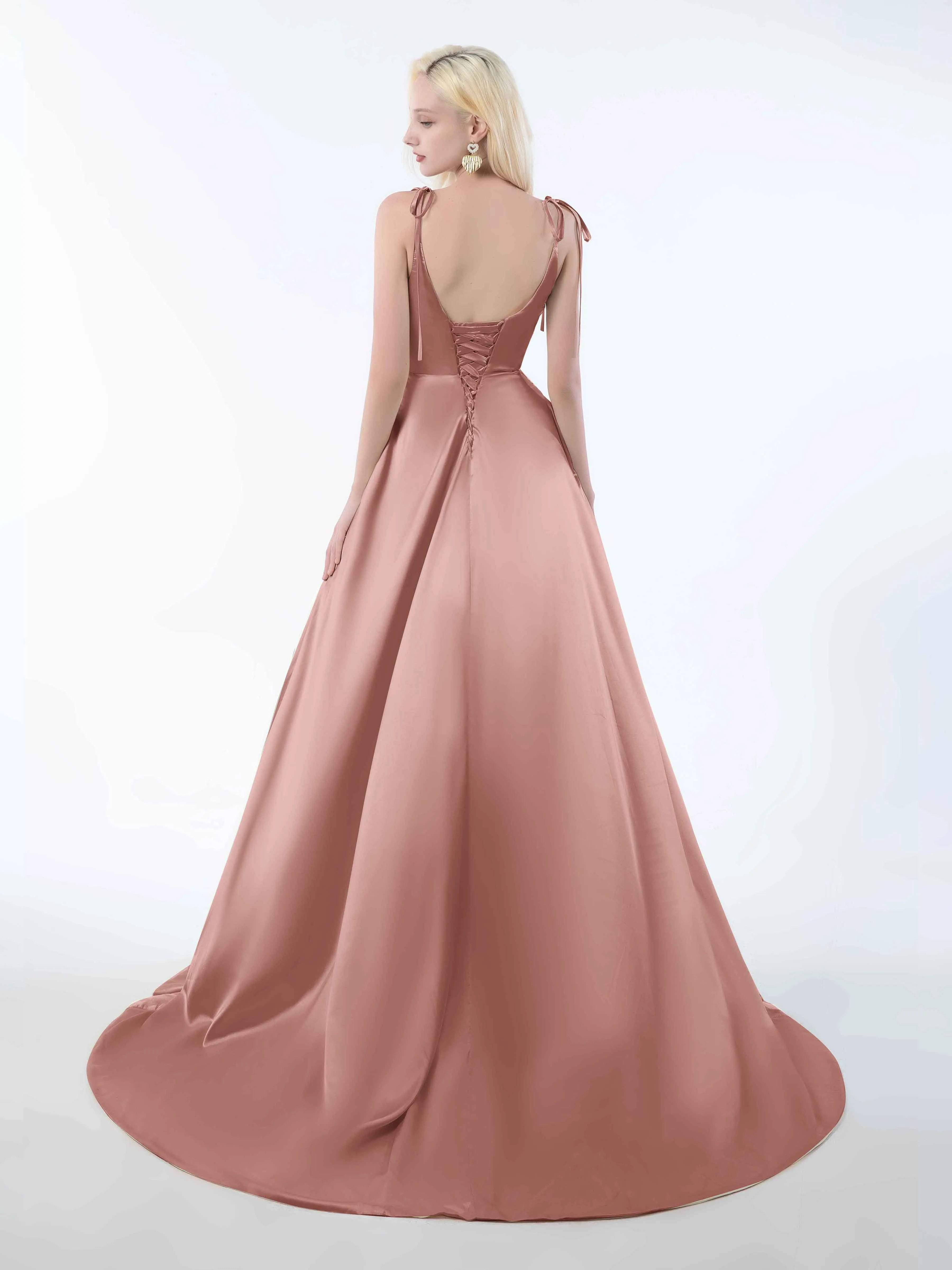 Brynlee Gorgeous Ruched Slit Satin Dresses