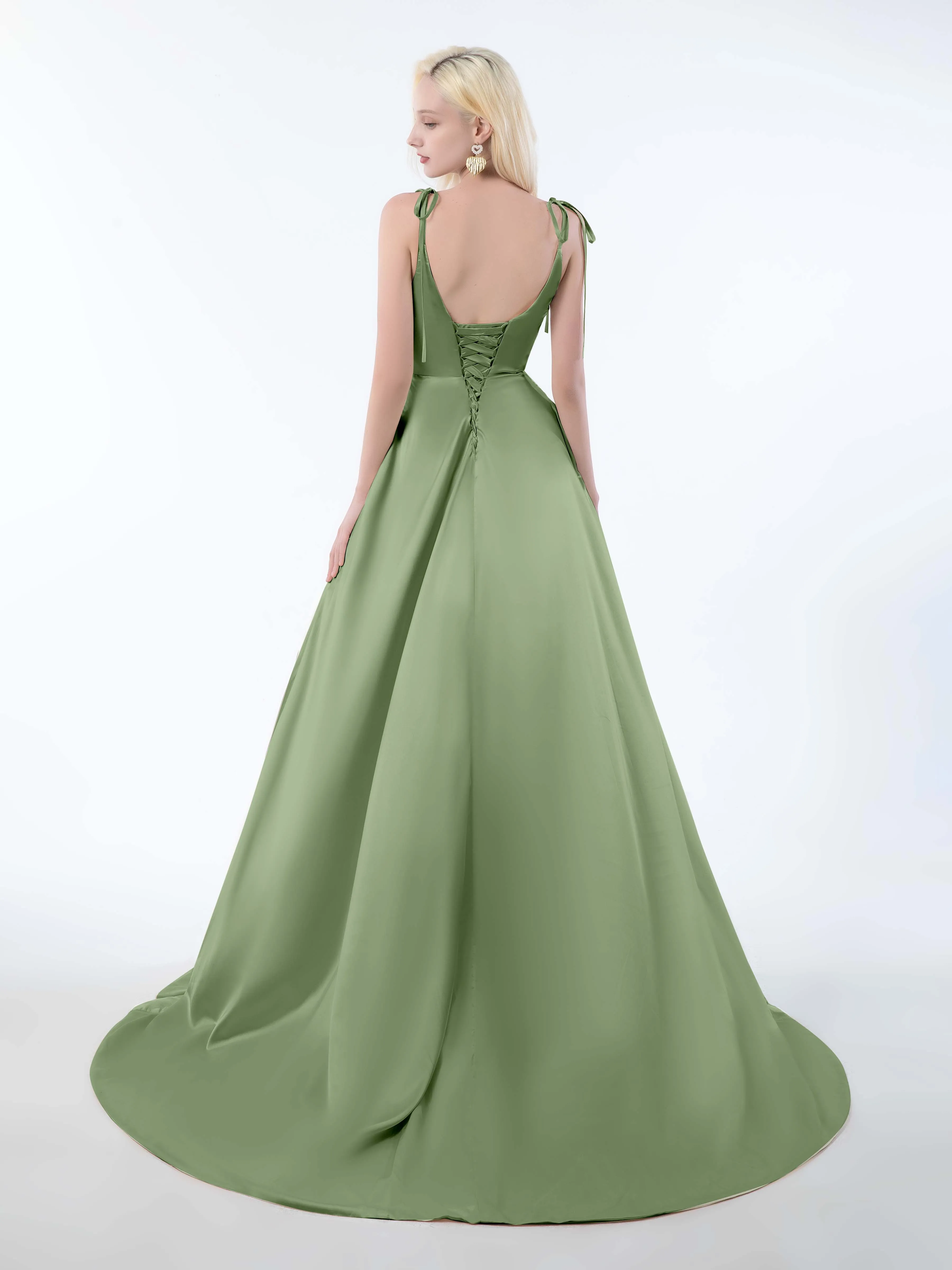 Brynlee Gorgeous Ruched Slit Satin Dresses