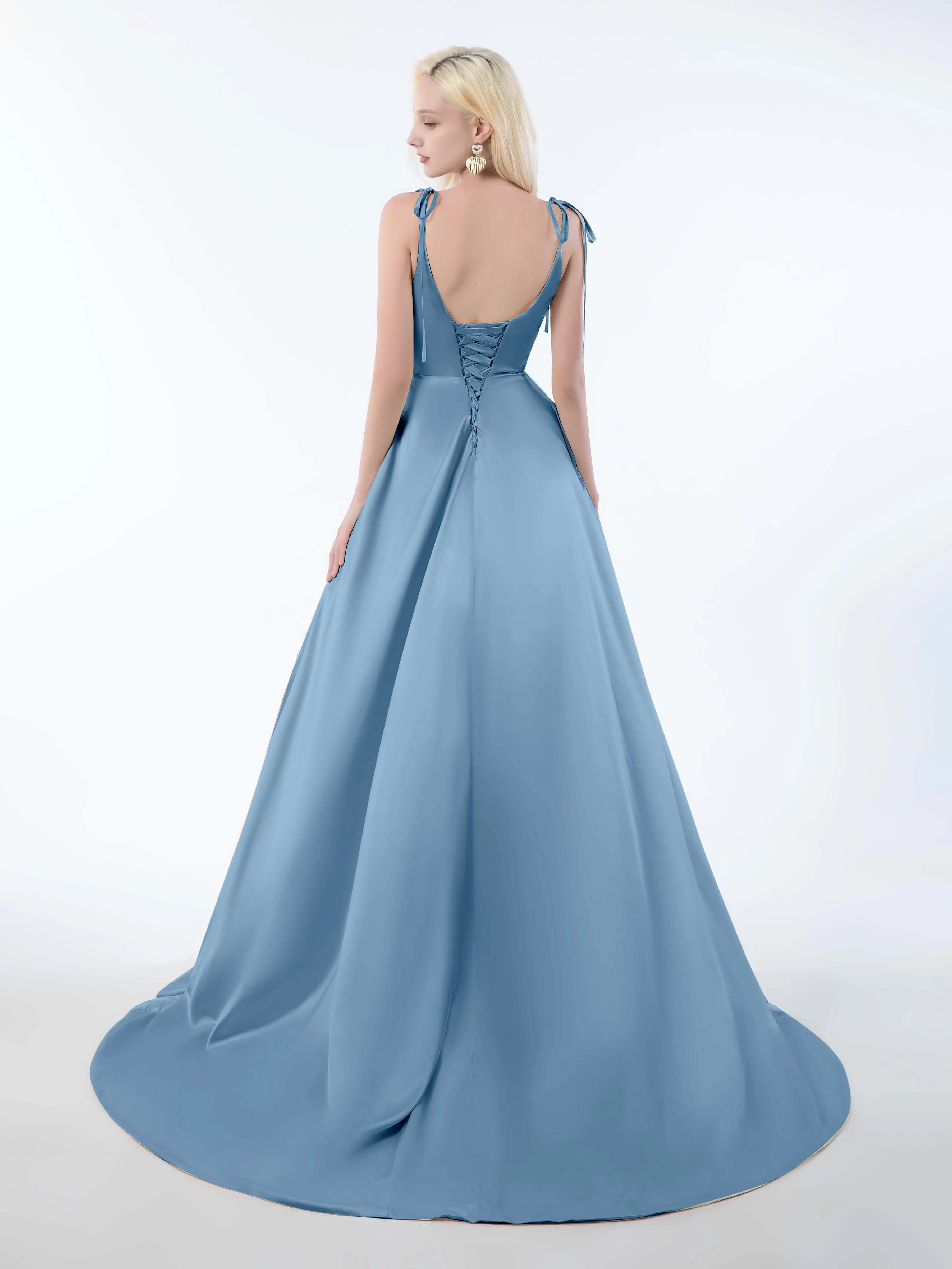 Brynlee Gorgeous Ruched Slit Satin Dresses