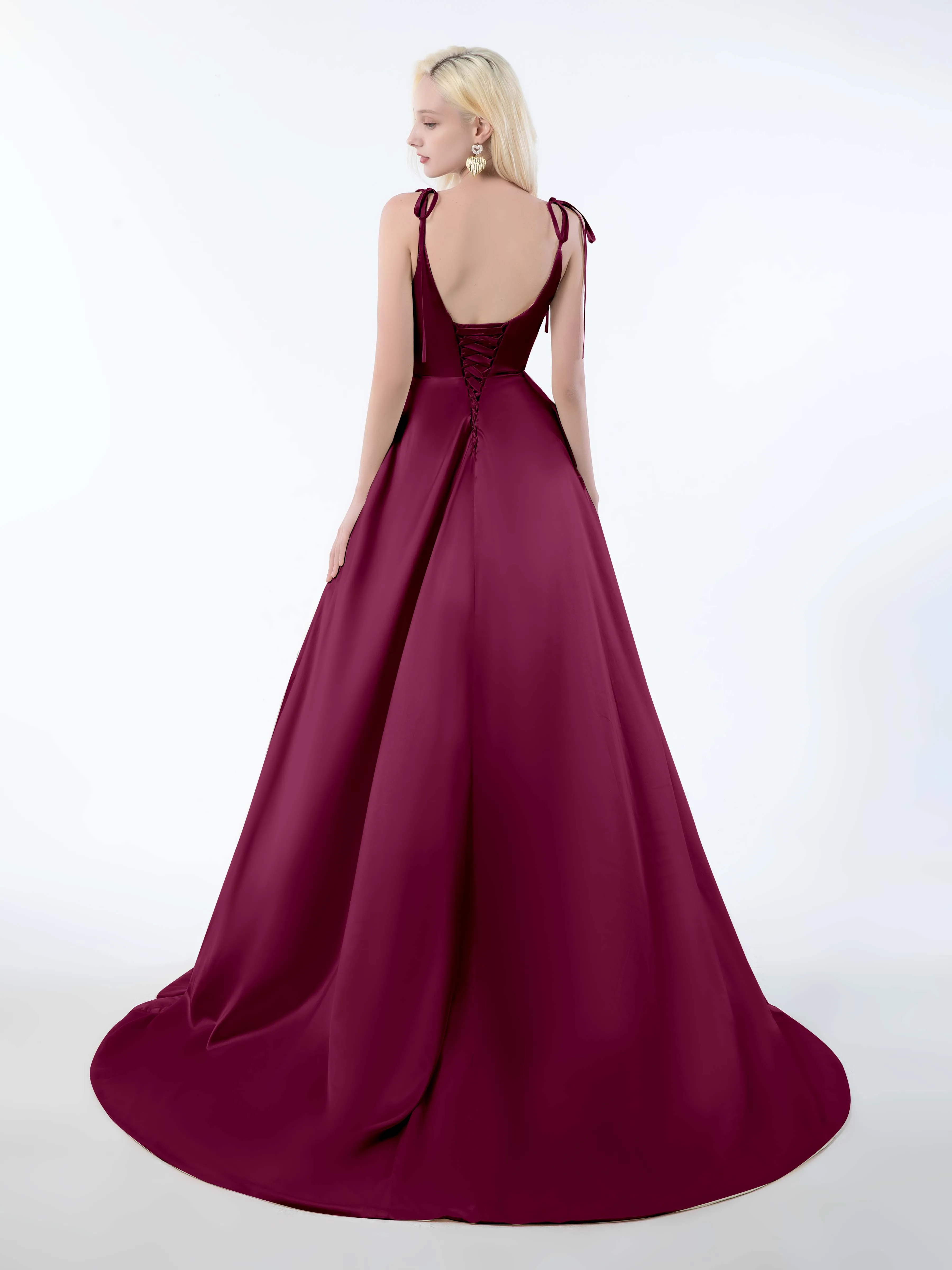 Brynlee Gorgeous Ruched Slit Satin Dresses