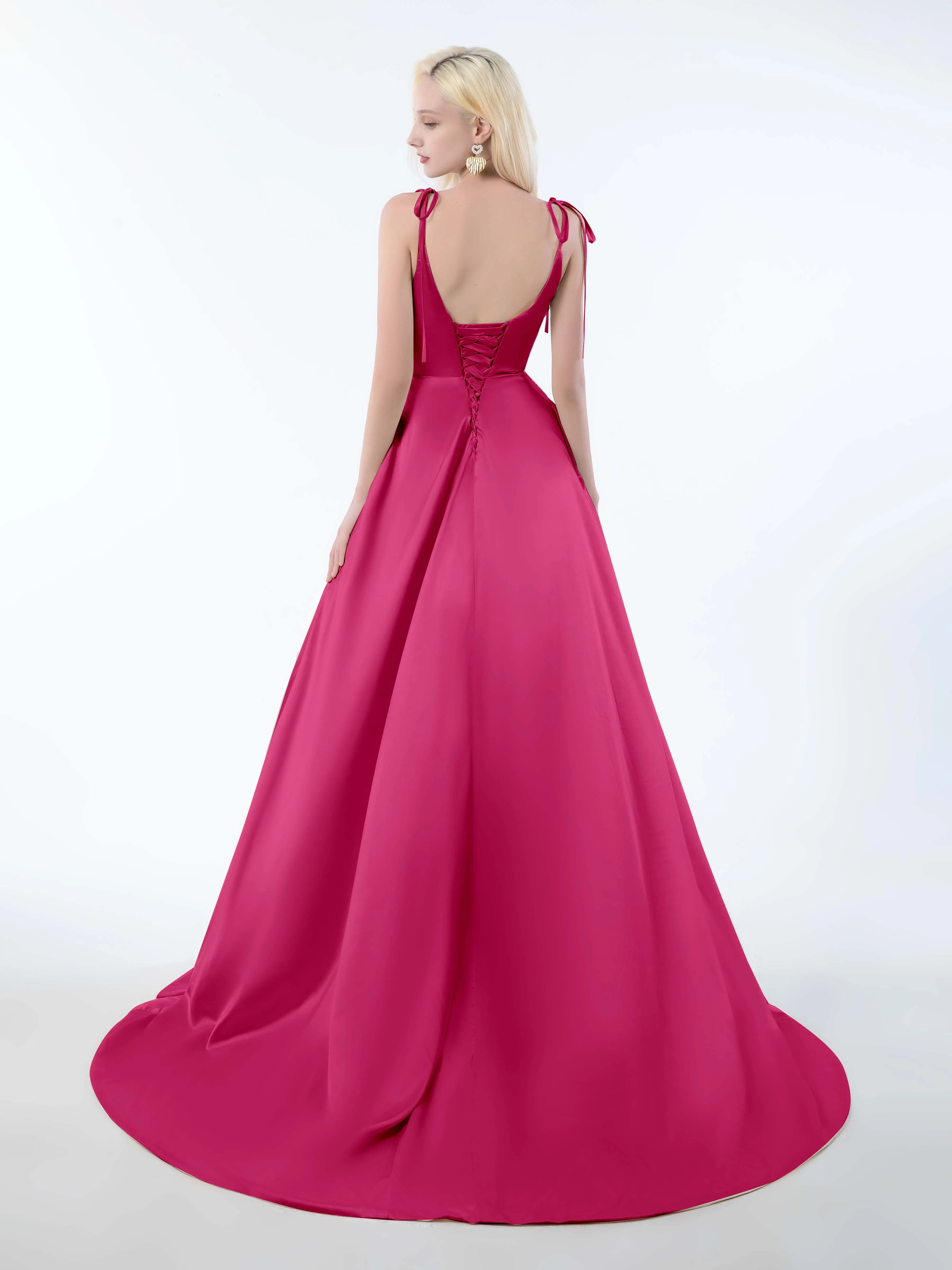 Brynlee Gorgeous Ruched Slit Satin Dresses