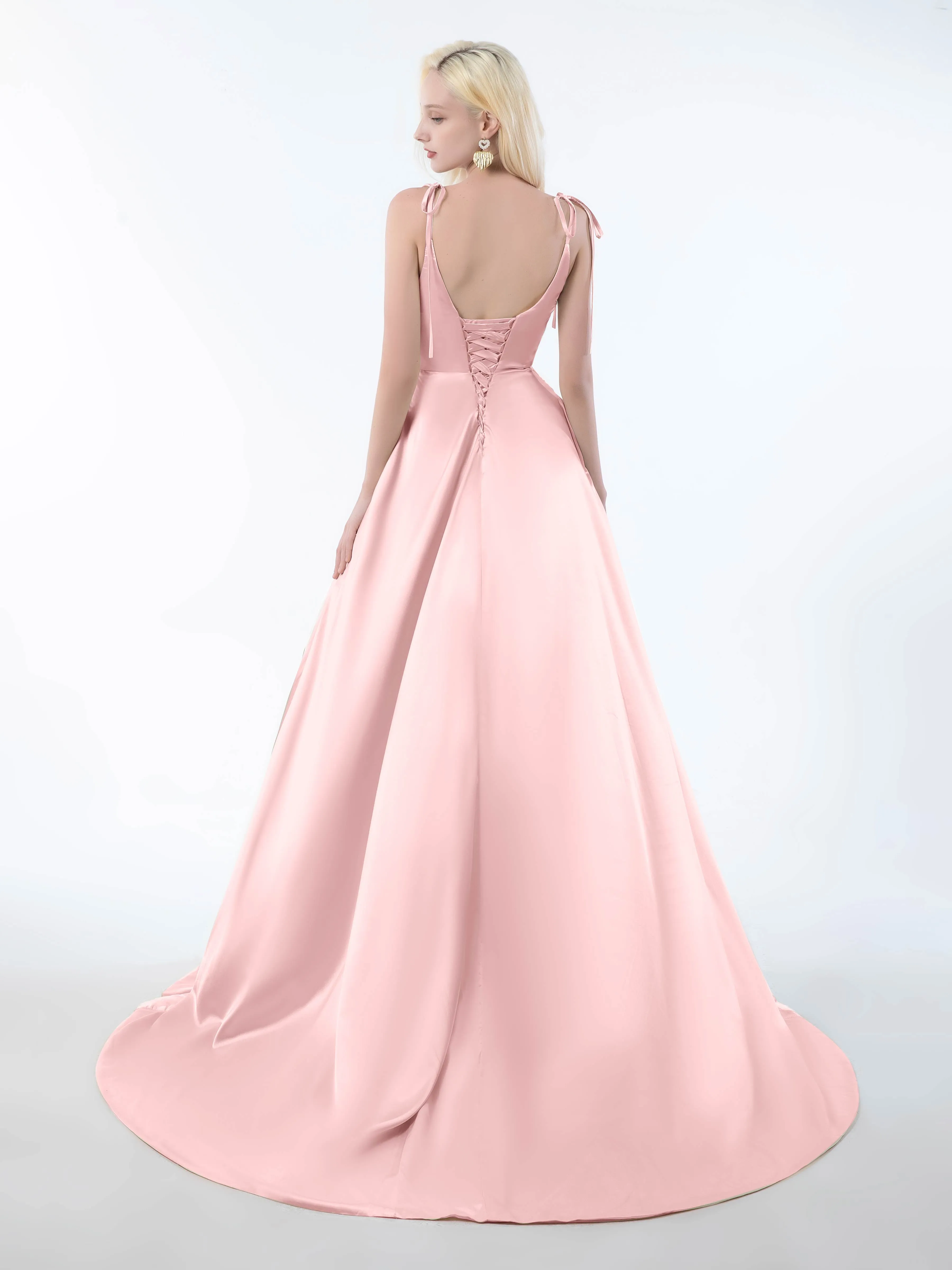 Brynlee Gorgeous Ruched Slit Satin Dresses