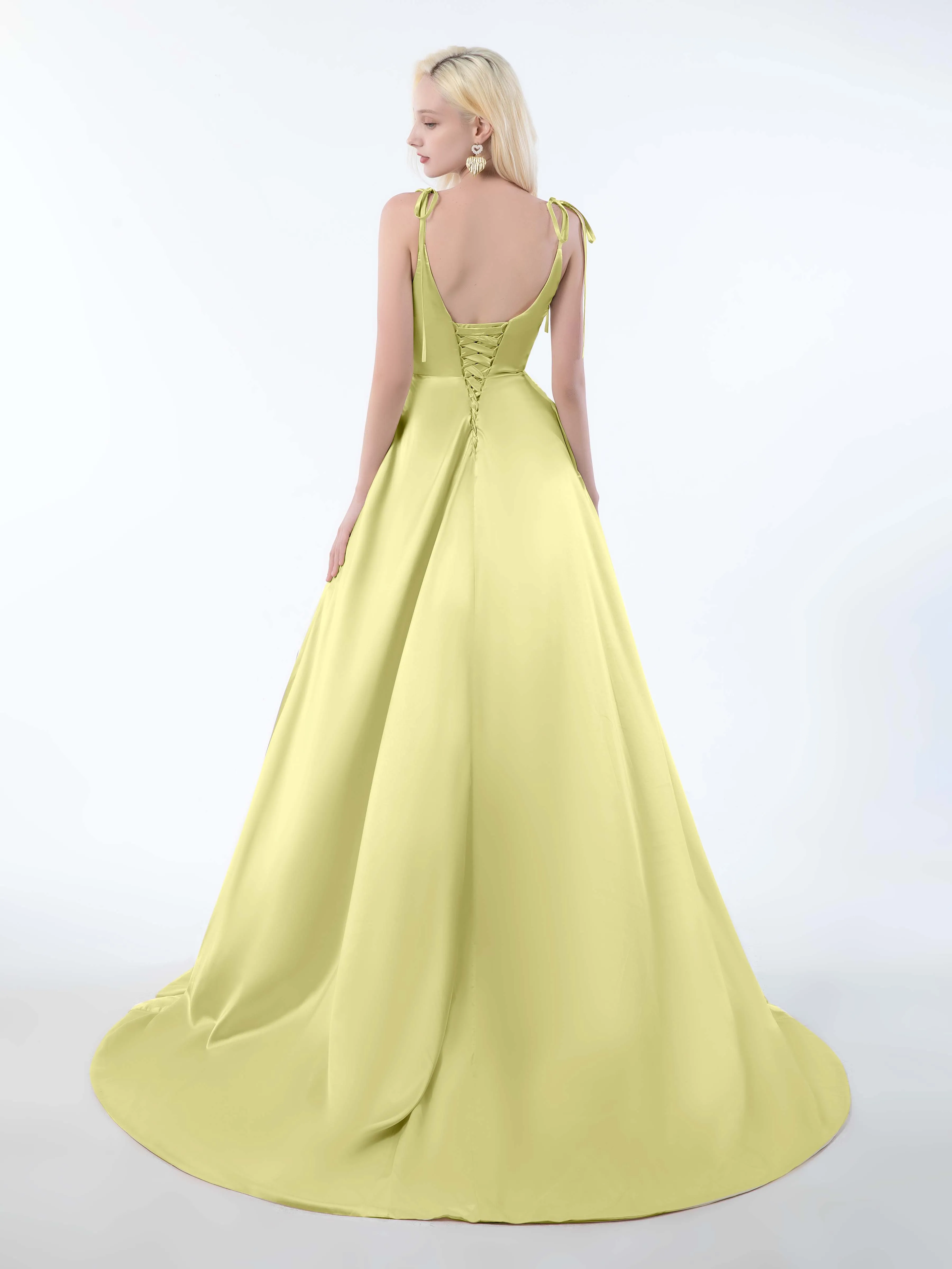 Brynlee Gorgeous Ruched Slit Satin Dresses