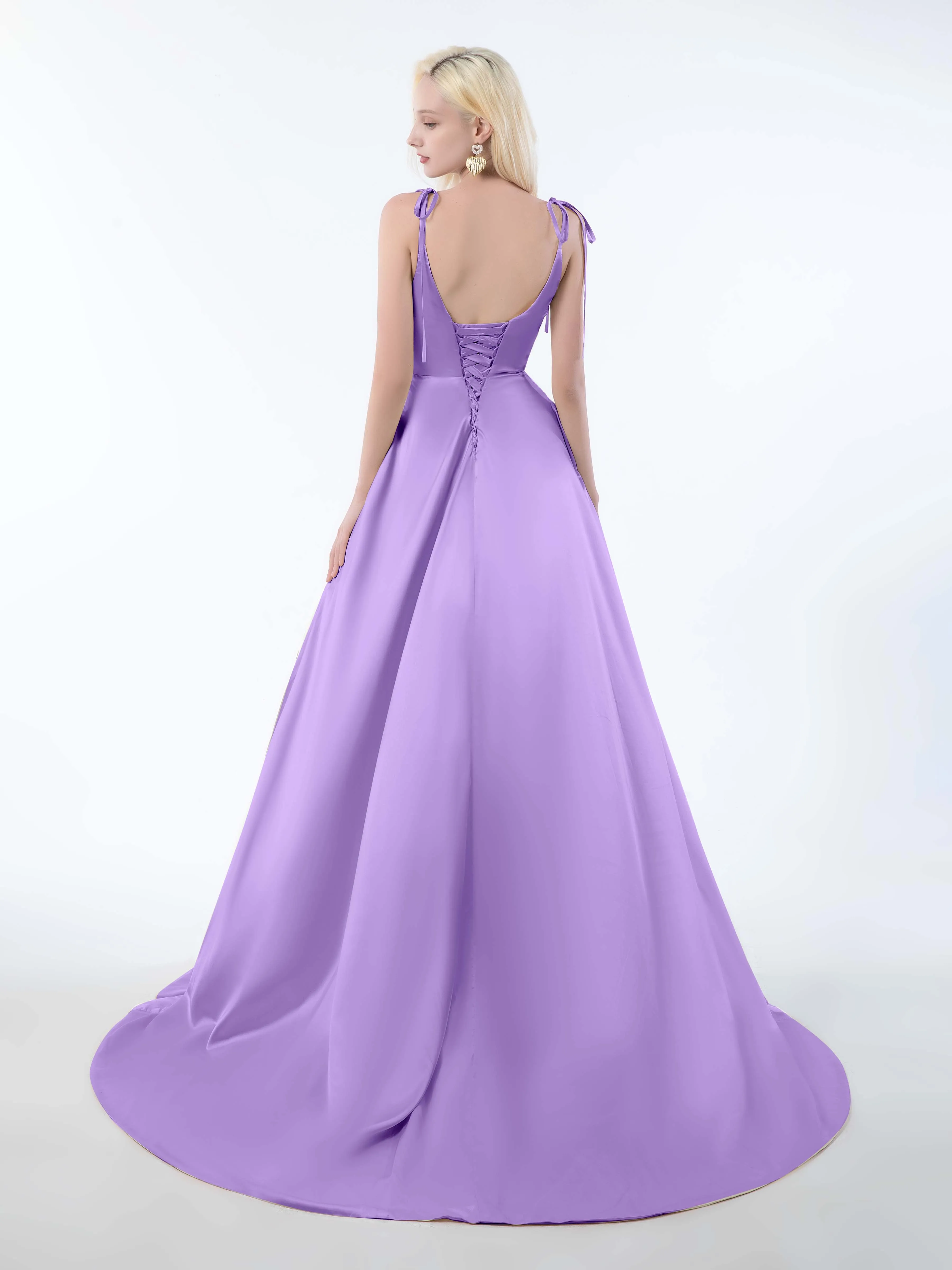 Brynlee Gorgeous Ruched Slit Satin Dresses