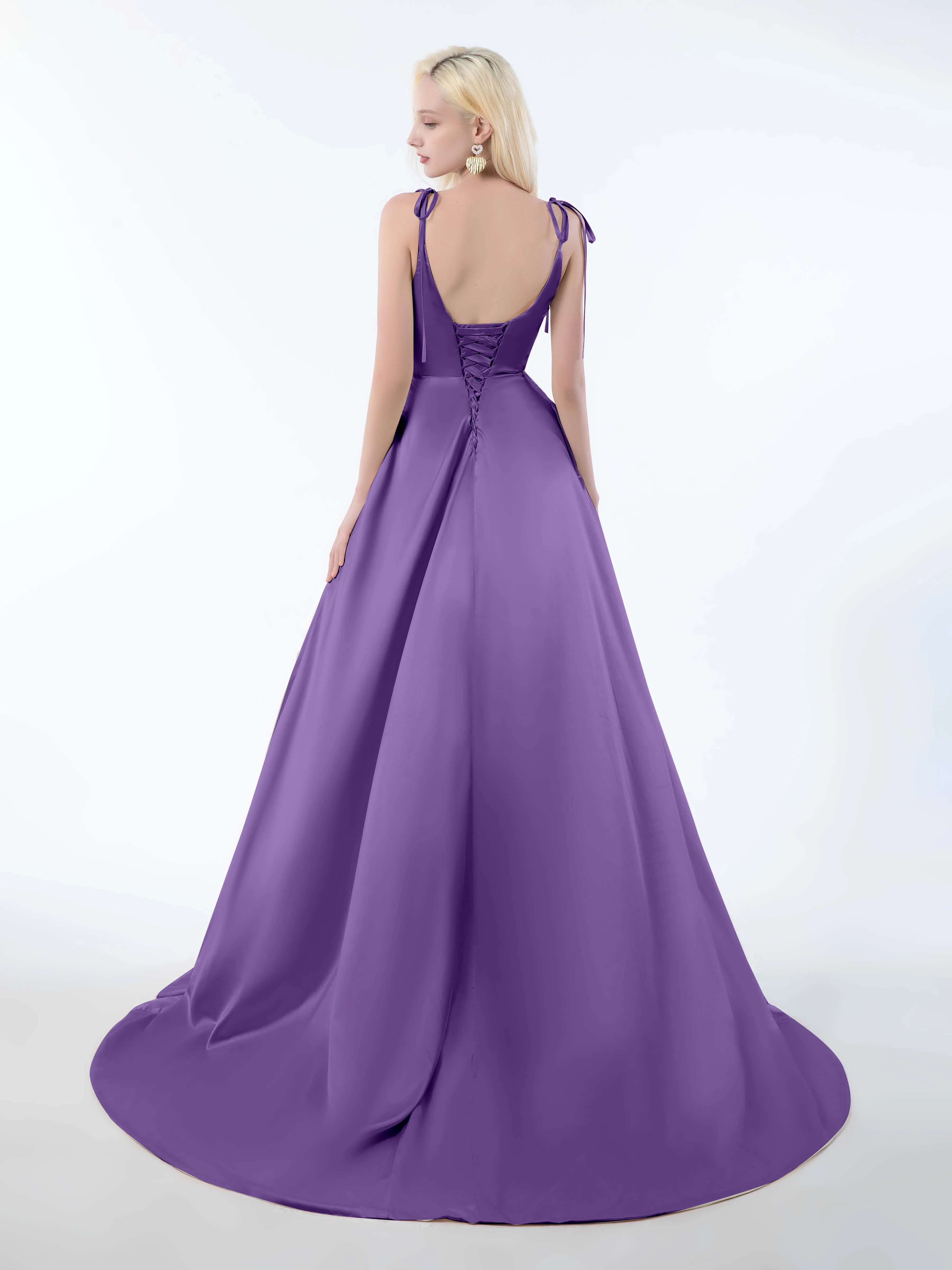 Brynlee Gorgeous Ruched Slit Satin Dresses