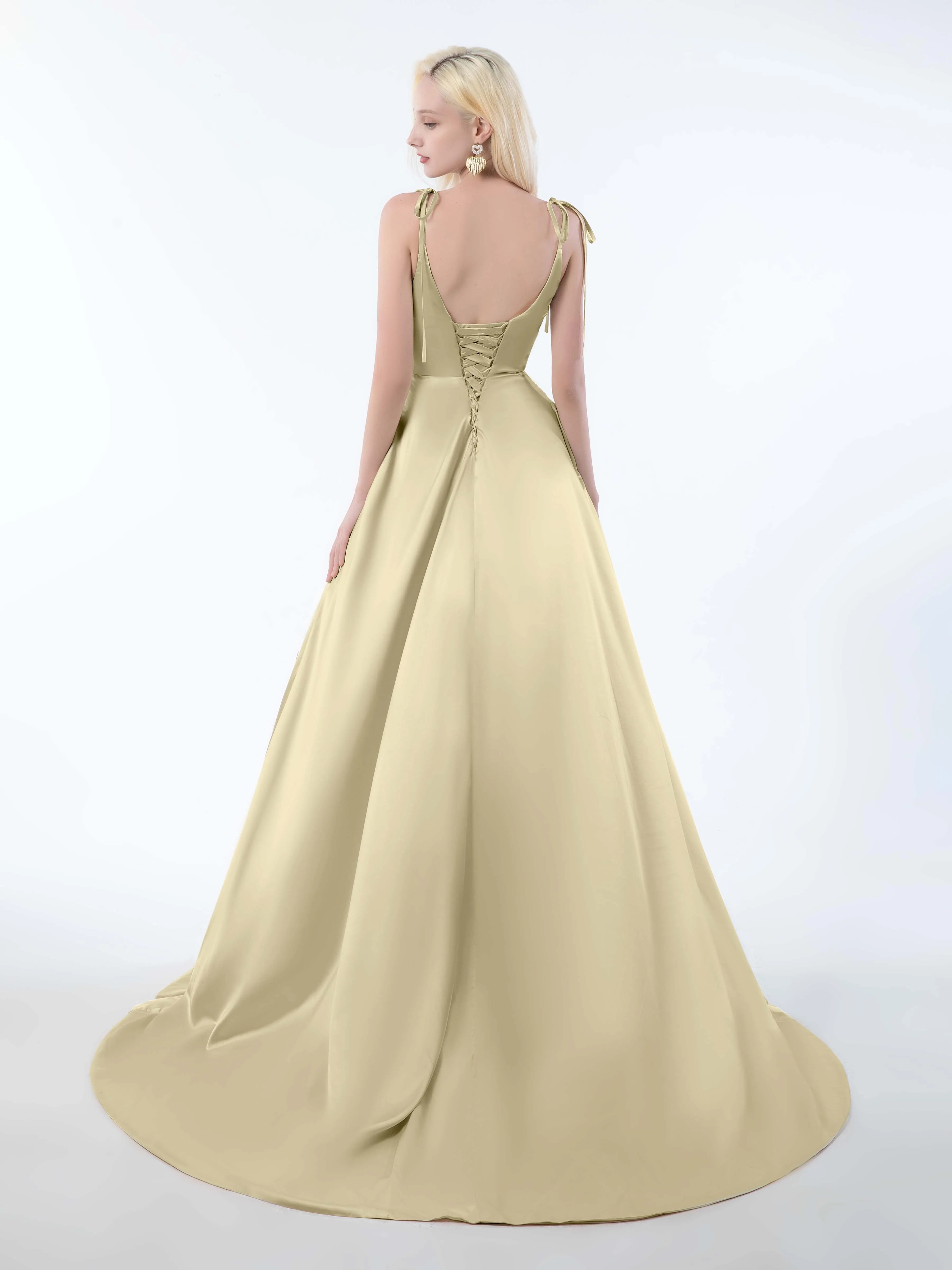 Brynlee Gorgeous Ruched Slit Satin Dresses
