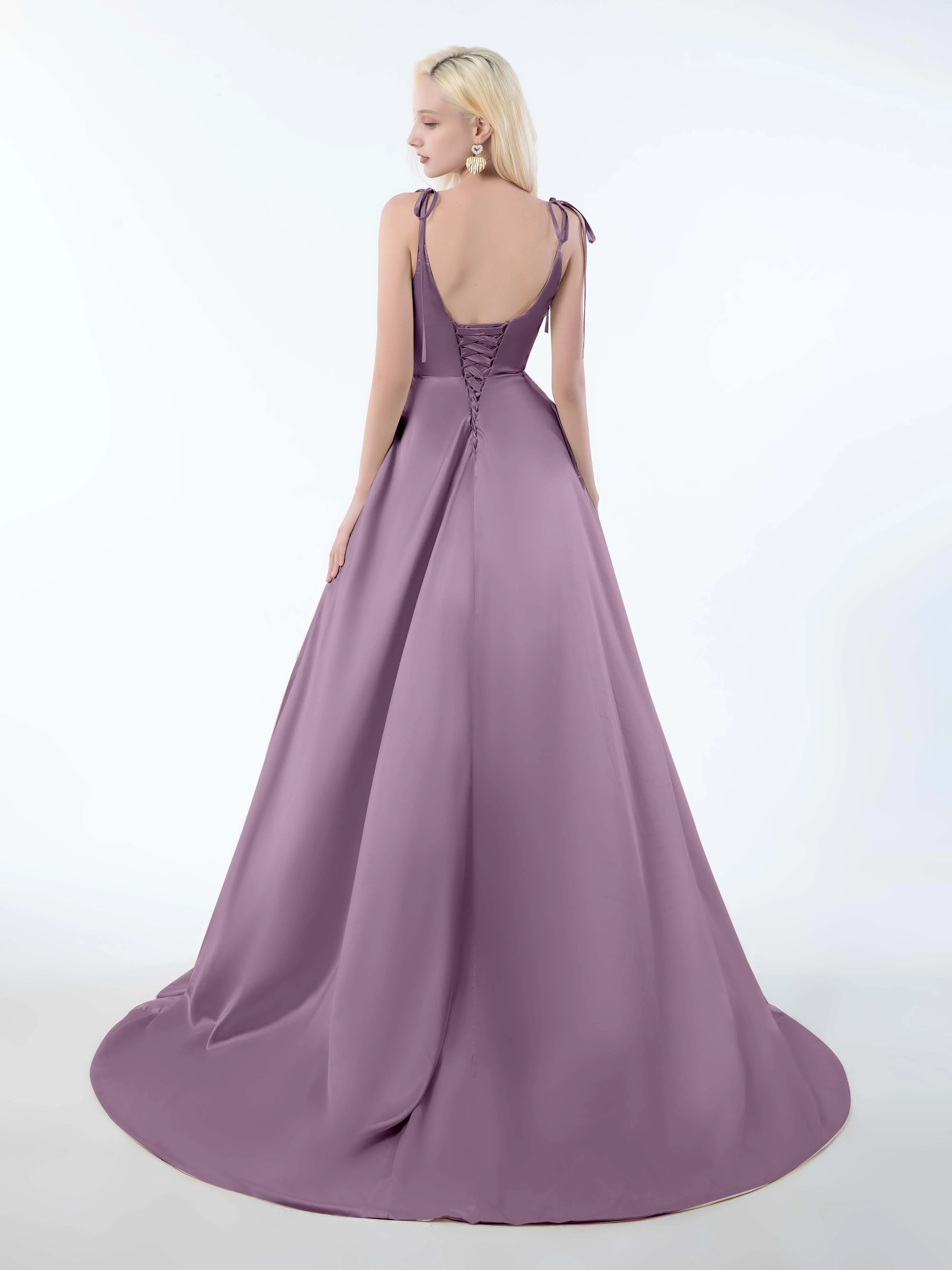 Brynlee Gorgeous Ruched Slit Satin Dresses