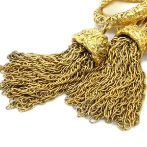 CHANEL 1993 Faux Pearl Filigree Tassel Earrings Clip-On 90646