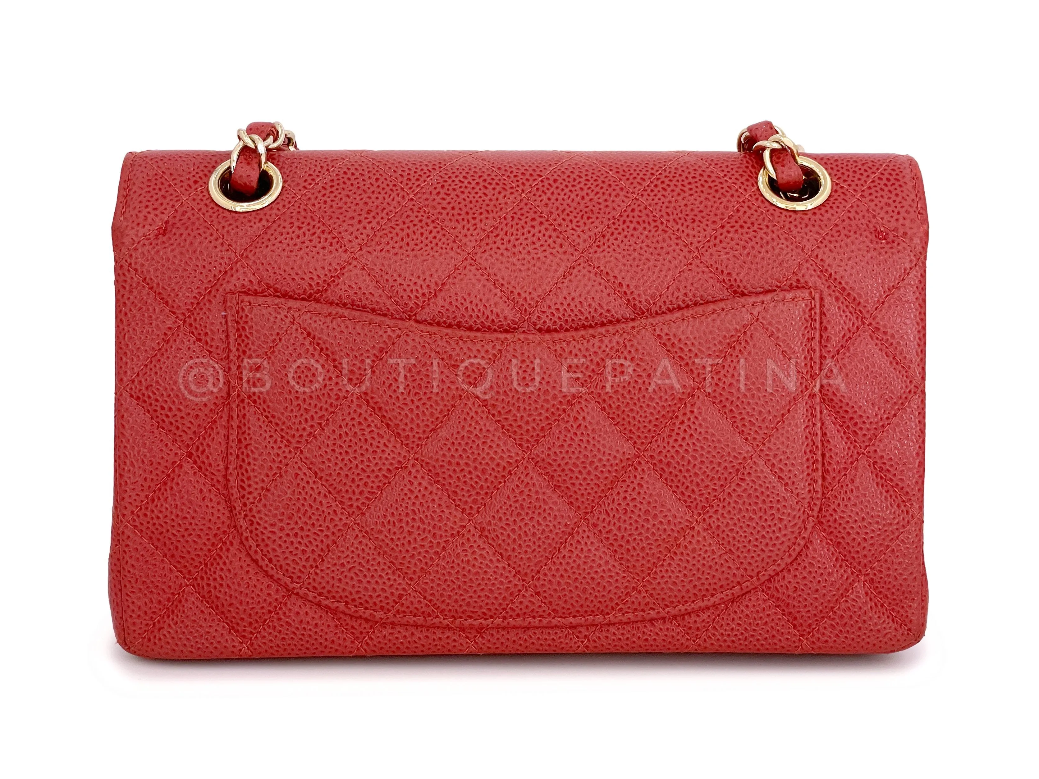 Chanel 2002 Vintage Red Caviar Small Classic Double Flap Bag 24k GHW