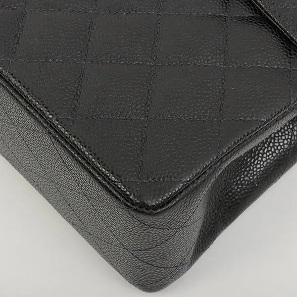 Chanel 2003 Made Caviar Skin Classic Flap Chain Bag Jumbo Black