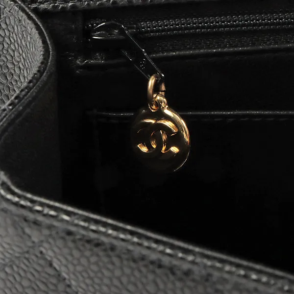Chanel 2003 Made Caviar Skin Classic Flap Chain Bag Jumbo Black