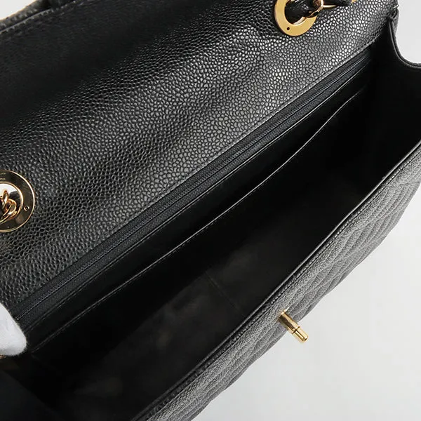 Chanel 2003 Made Caviar Skin Classic Flap Chain Bag Jumbo Black