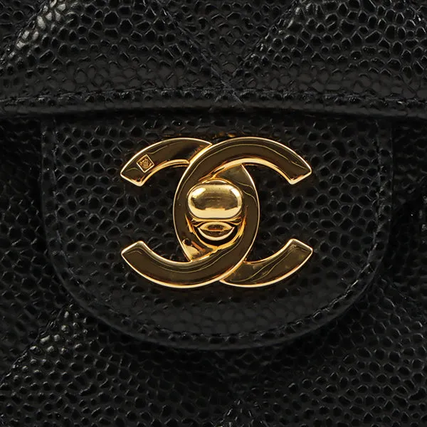 Chanel 2003 Made Caviar Skin Classic Flap Chain Bag Jumbo Black