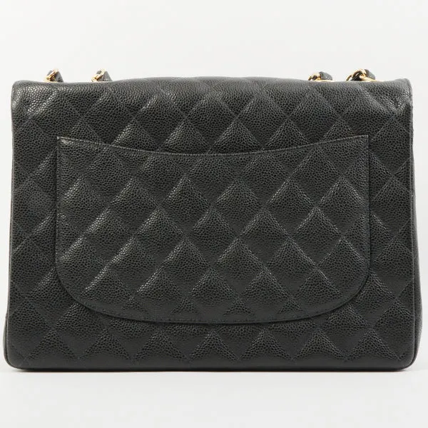 Chanel 2003 Made Caviar Skin Classic Flap Chain Bag Jumbo Black