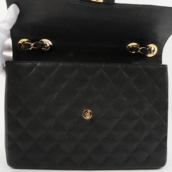 Chanel 2003 Made Caviar Skin Classic Flap Chain Bag Jumbo Black
