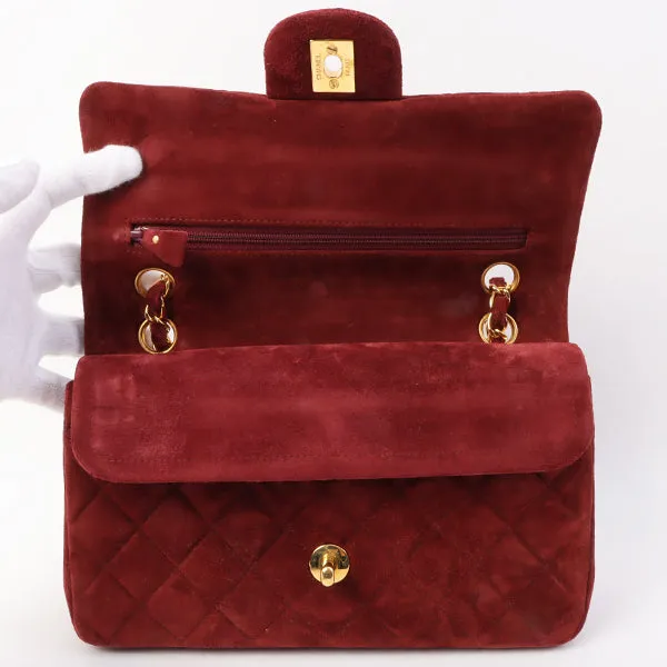 Chanel Around 1995 Made Suede Classic Flap Chain Bag 23Cm Red