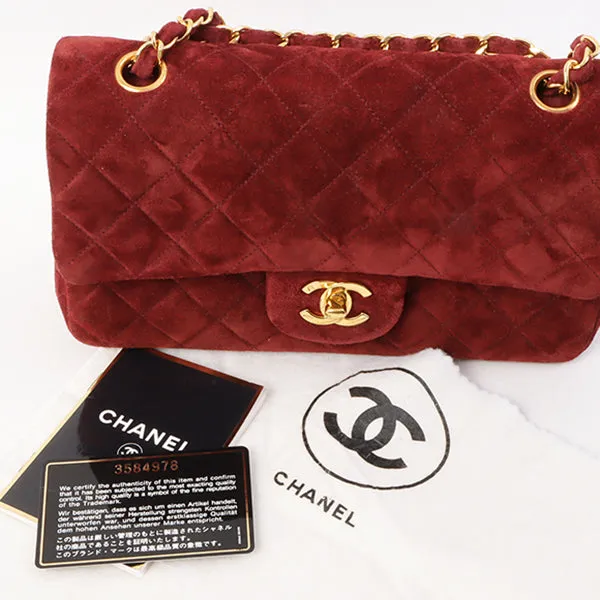 Chanel Around 1995 Made Suede Classic Flap Chain Bag 23Cm Red