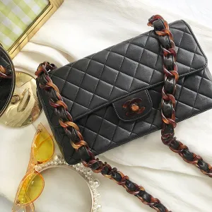 CHANEL Around 1995 Made Tortoiseshell Classic Flap Chain Bag 25Cm Black