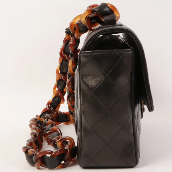 CHANEL Around 1995 Made Tortoiseshell Classic Flap Chain Bag 25Cm Black